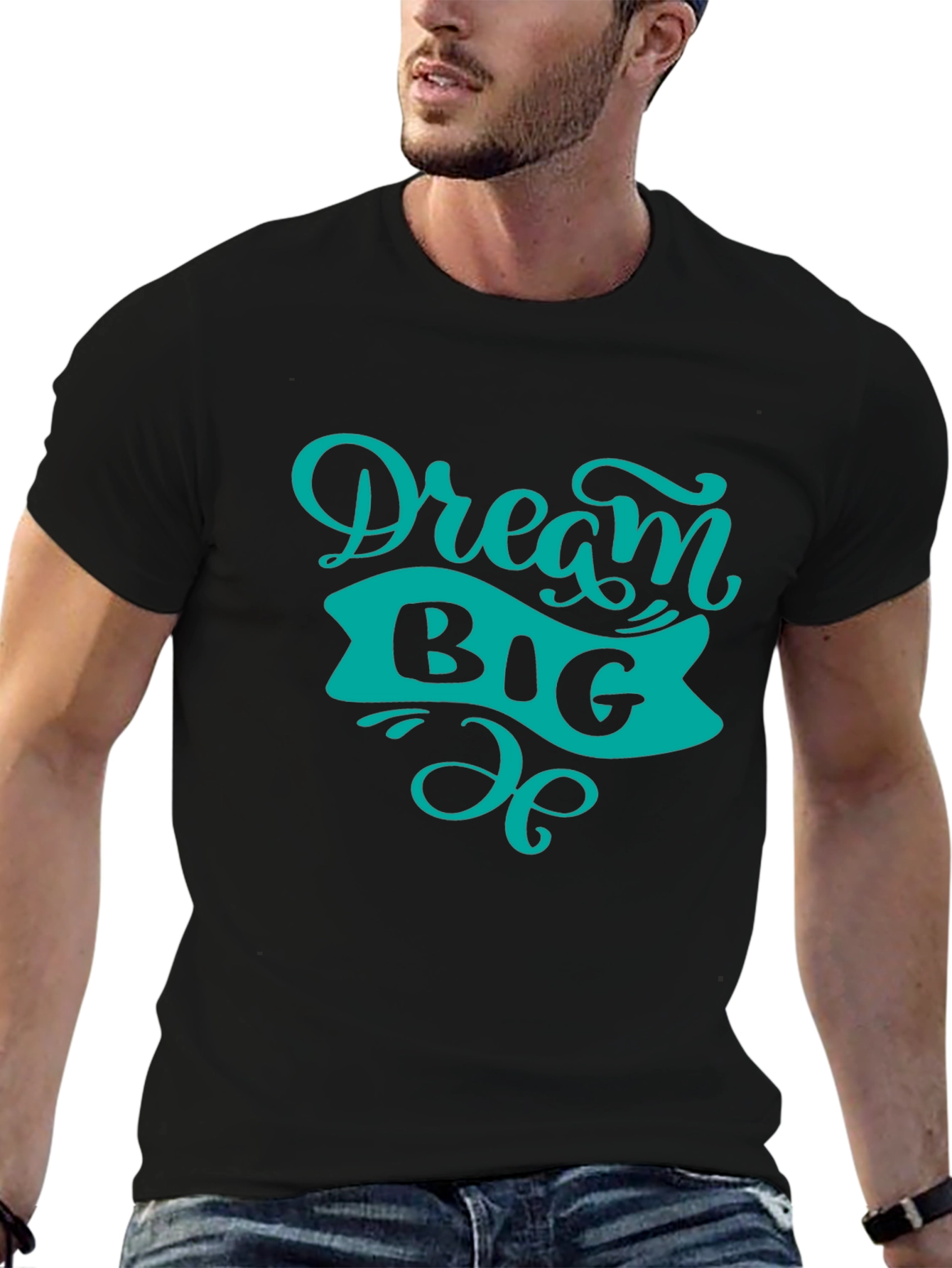 Black Dream Big Graphic Tee - Black Cotton T-Shirt view 6