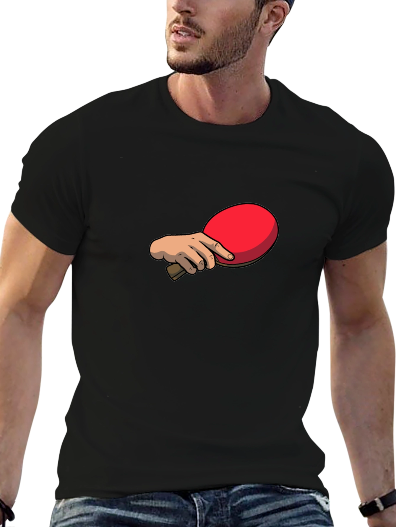 Black Ping Pong Paddle Graphic Tee - Black Cotton T-Shirt view 6