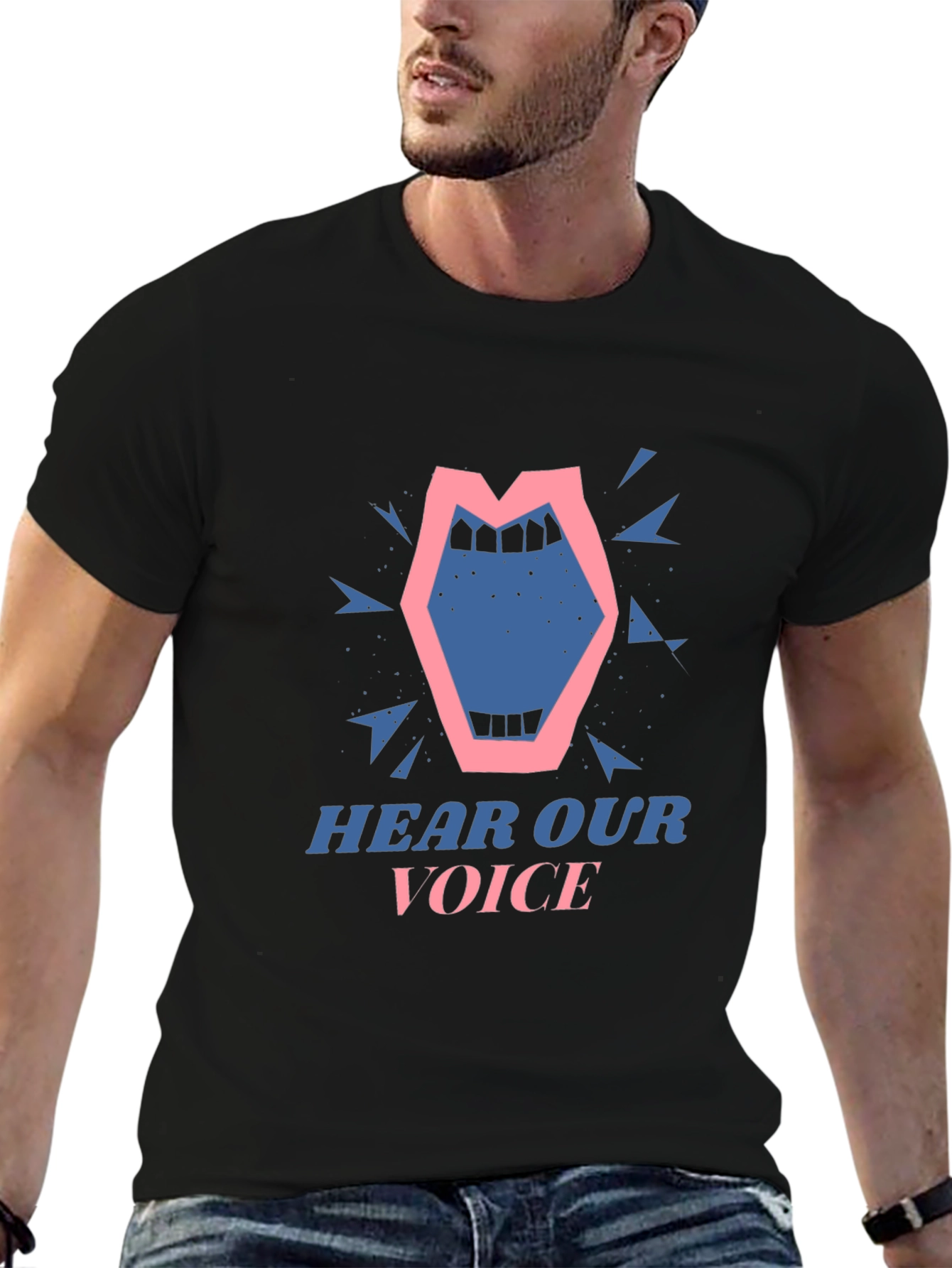 Black Hear Our Voice Graphic Tee - Unisex Black T-Shirt view 6
