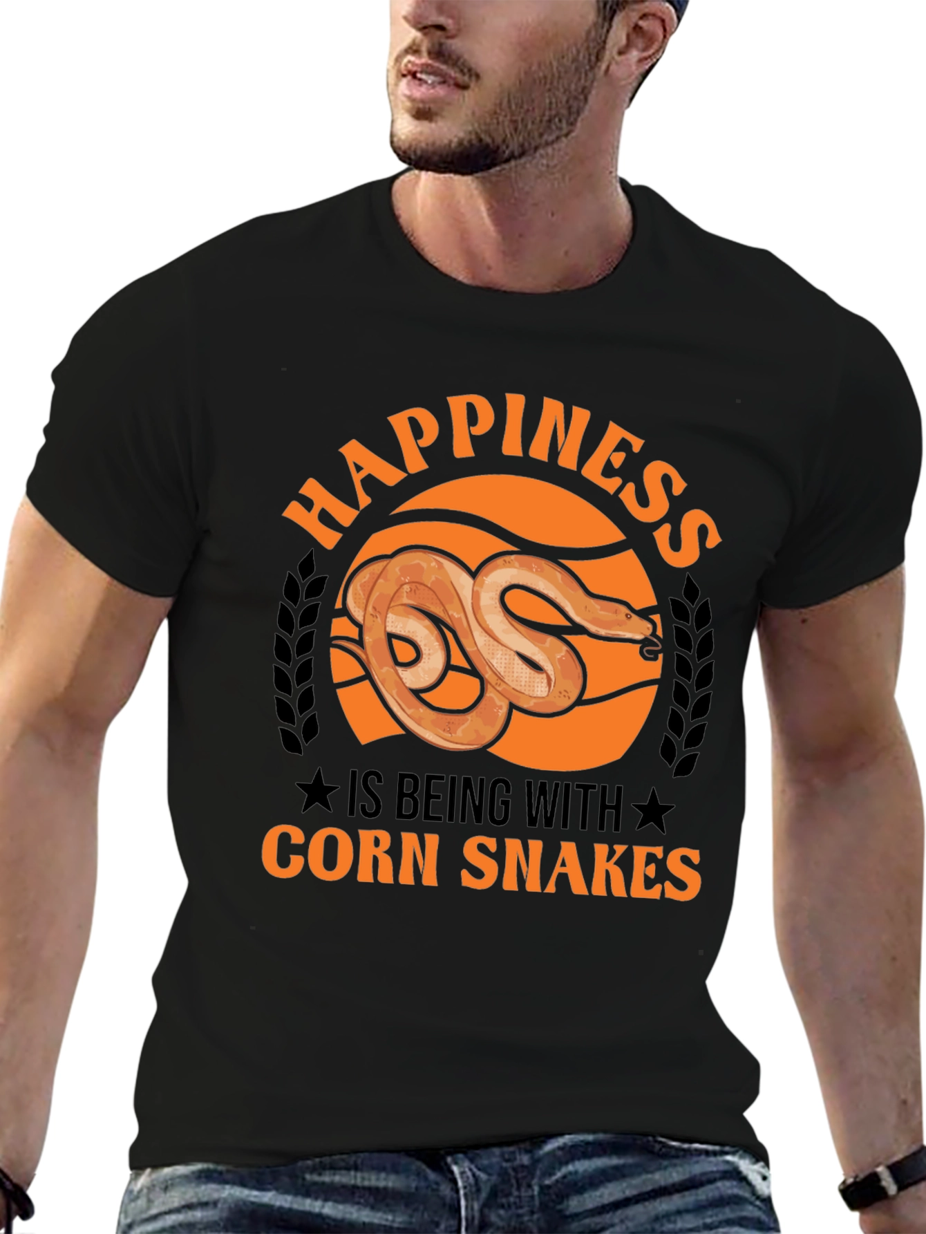 Black Corn Snake Lover T-Shirt - Happiness is Being With Corn Snakes view 6