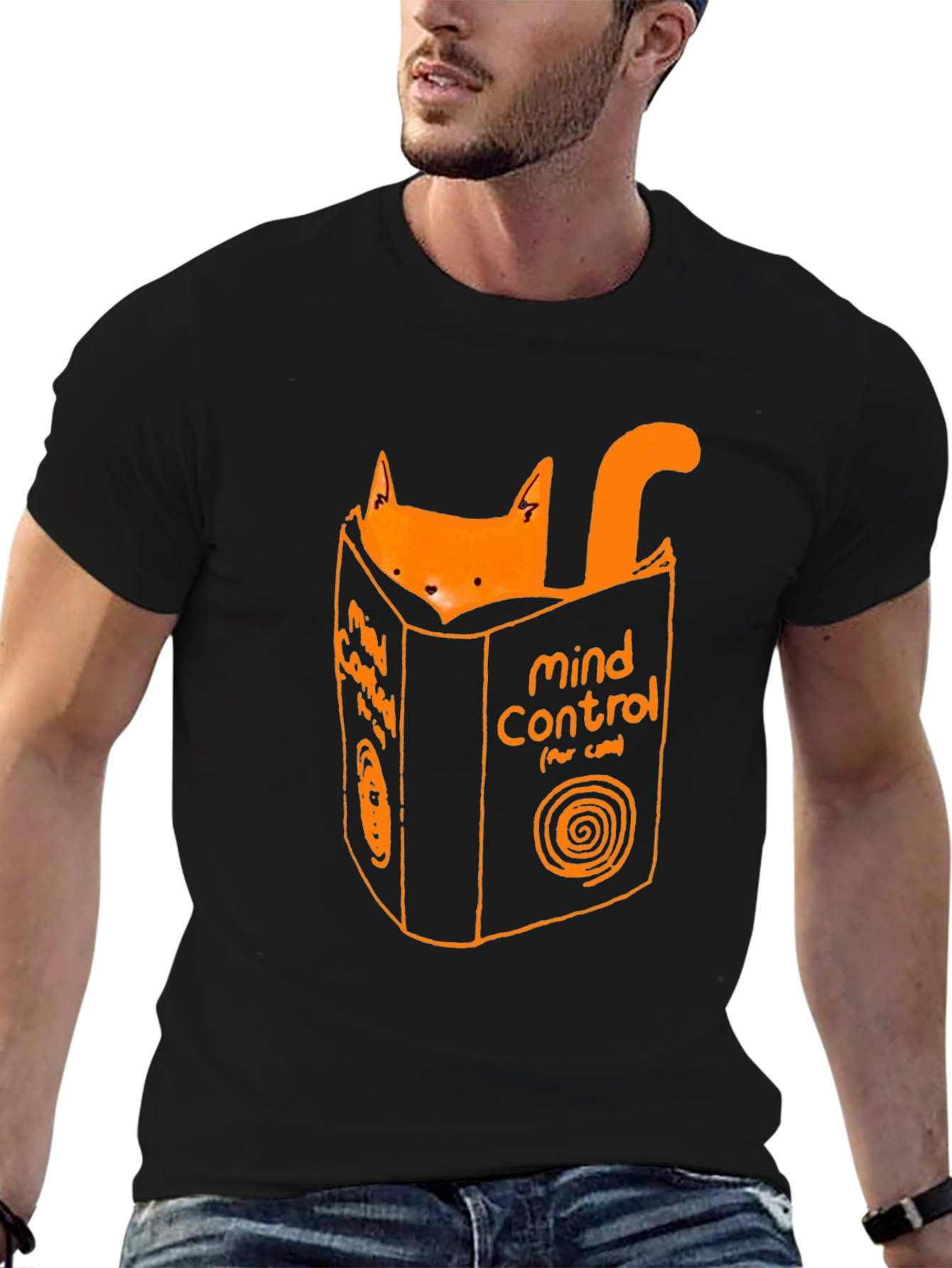 Black Mind Control Cat T-Shirt - Funny Graphic Tee view 6
