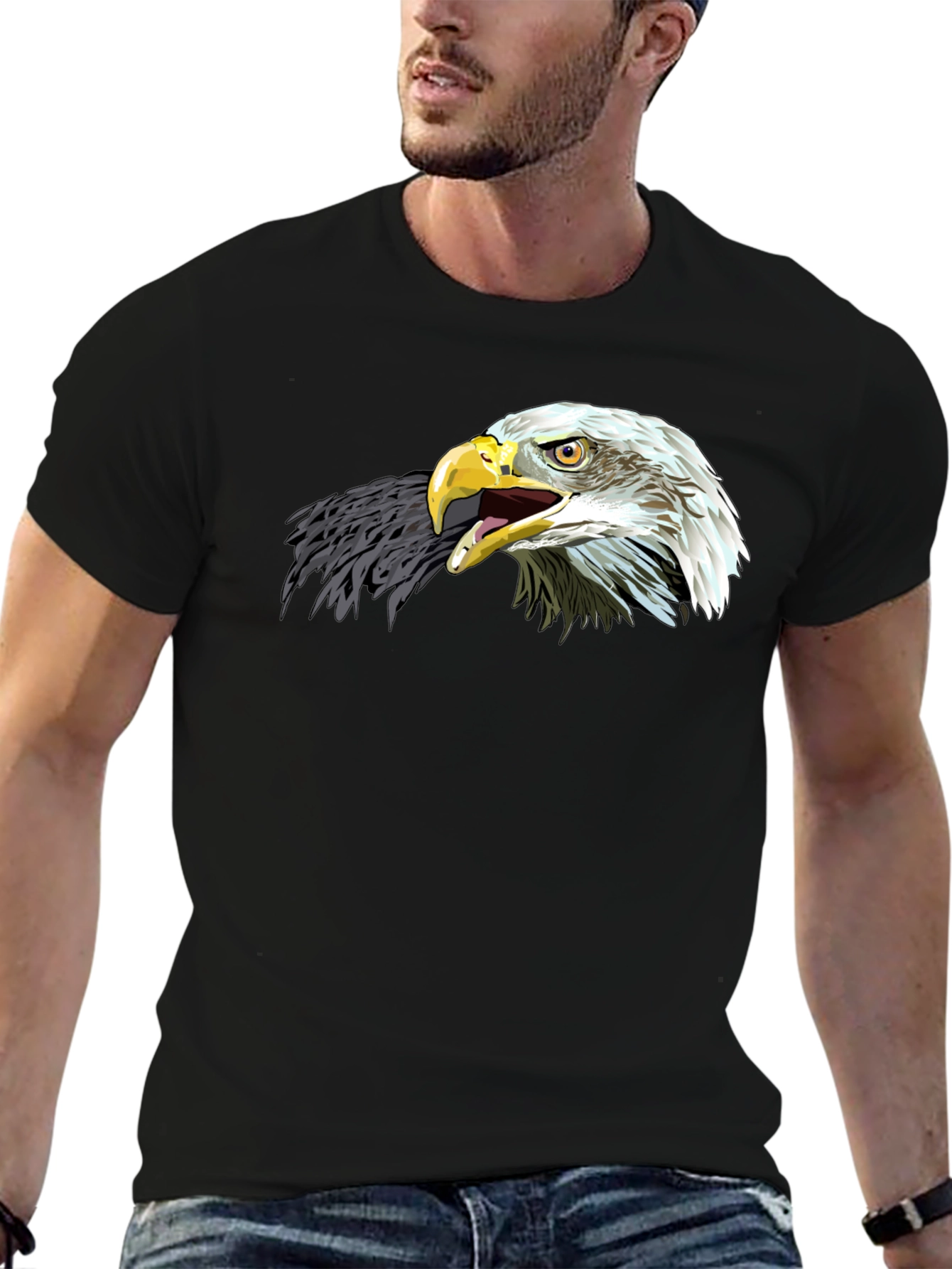 Black Bold Eagle Graphic Tee - Black Cotton Comfort view 6