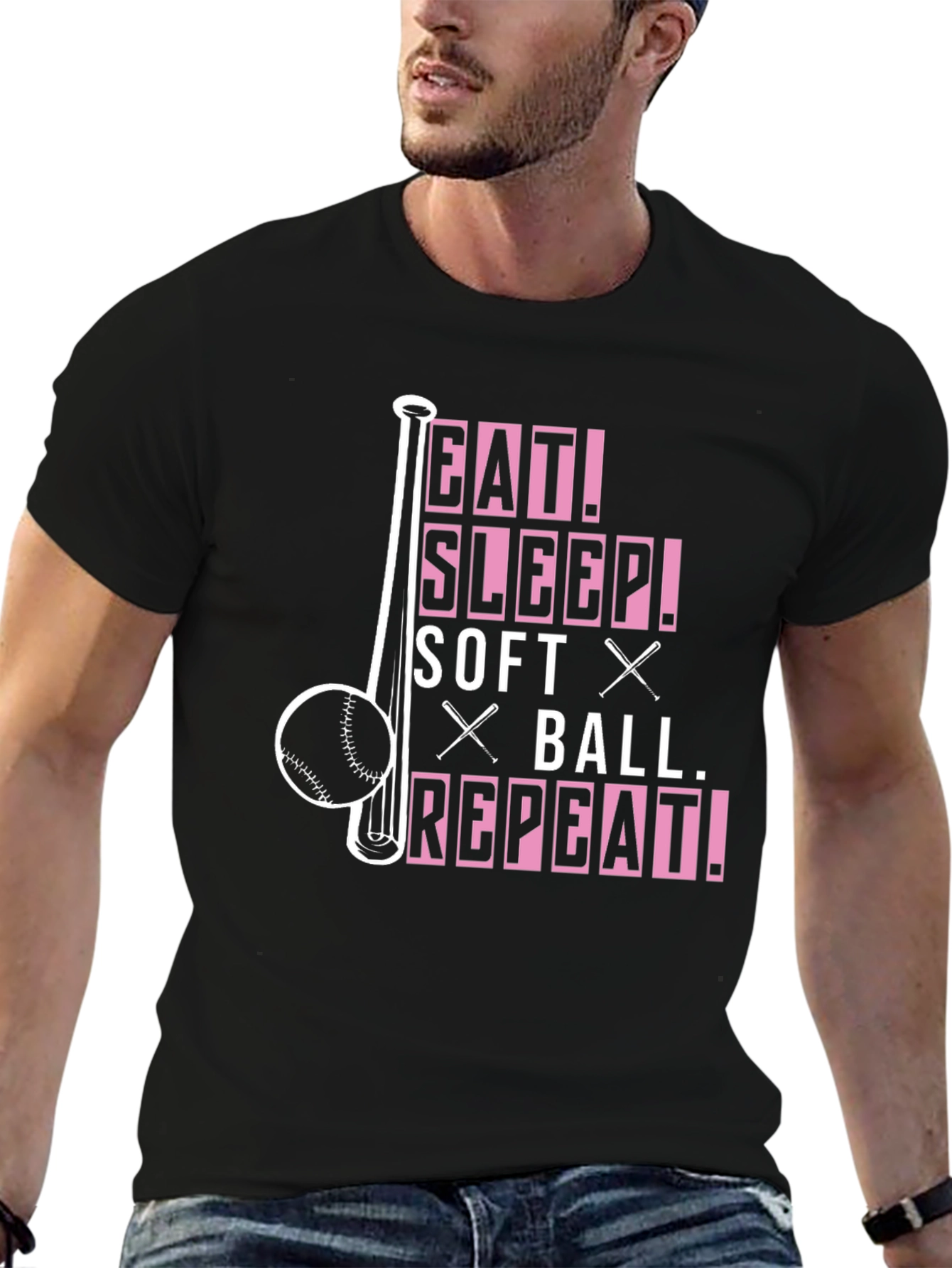 Black Eat Sleep Softball Repeat T-Shirt view 6