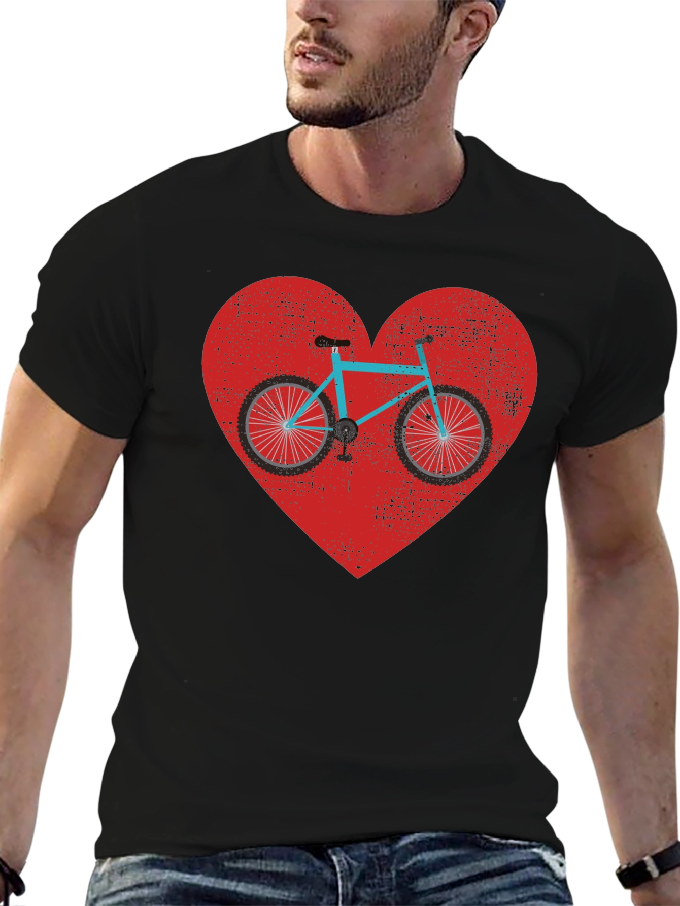 Black Bike Heart Graphic Tee - Men's Black T-Shirt view 6