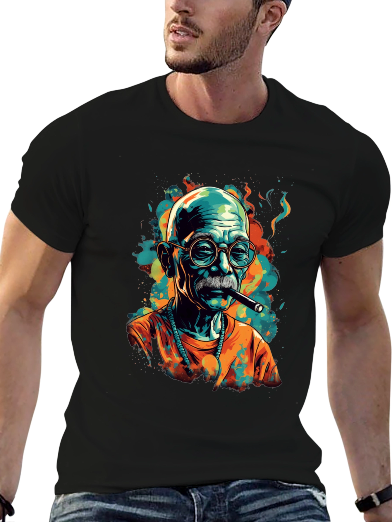 Black Cigar Smoker Graphic Tee - Unique Style view 6
