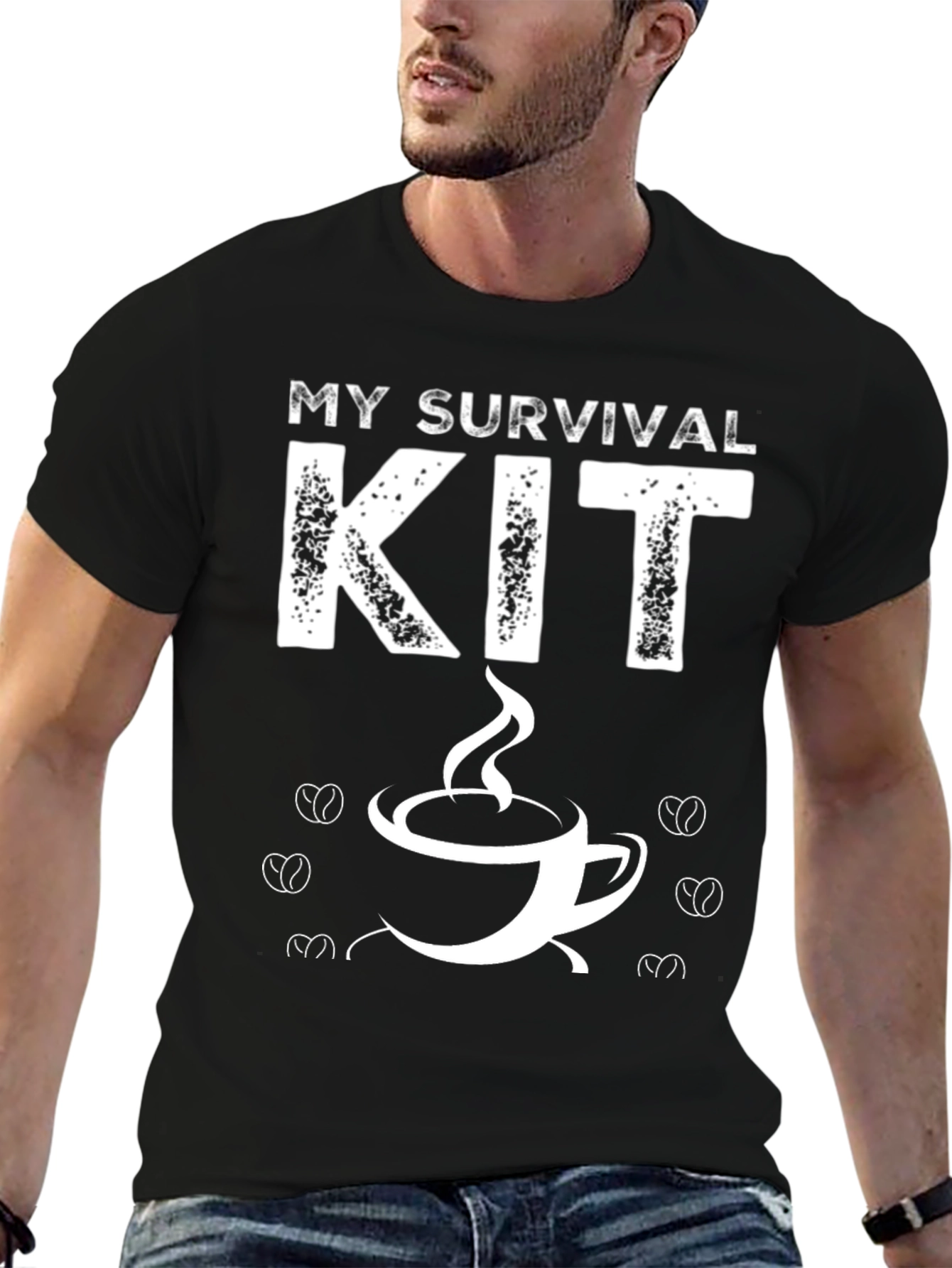 Black Coffee Survival Kit T-Shirt - Unisex Crew Neck Tee view 6