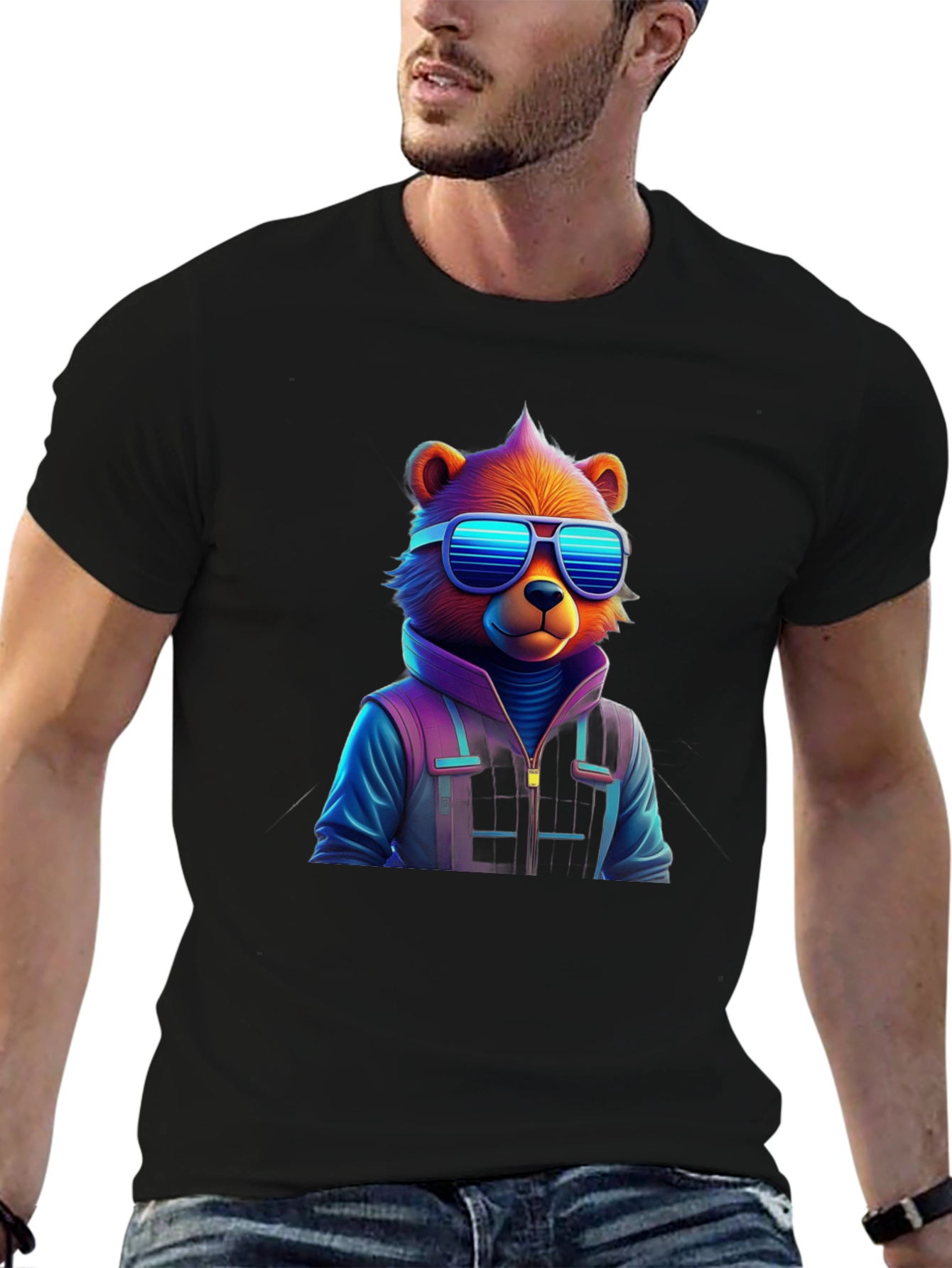 Cool Bear Graphic Tee - Black Cotton Blend Shirt - 6