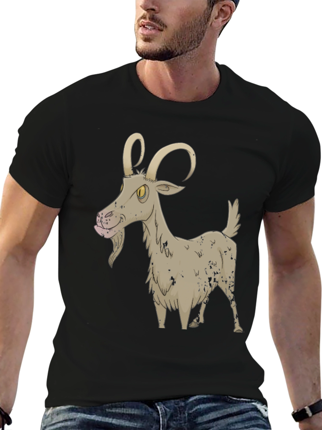 Black Cartoon Goat Black T-Shirt view 6