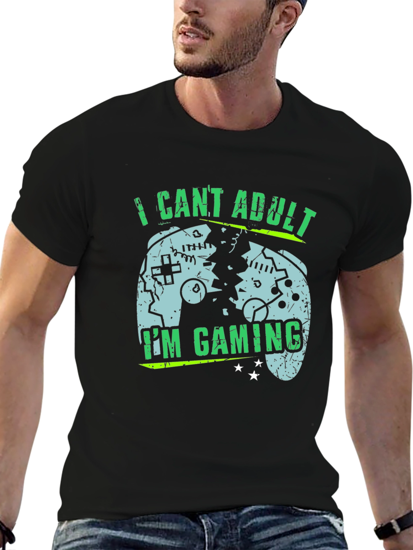Black I Can't Adult I'm Gaming T-Shirt view 6