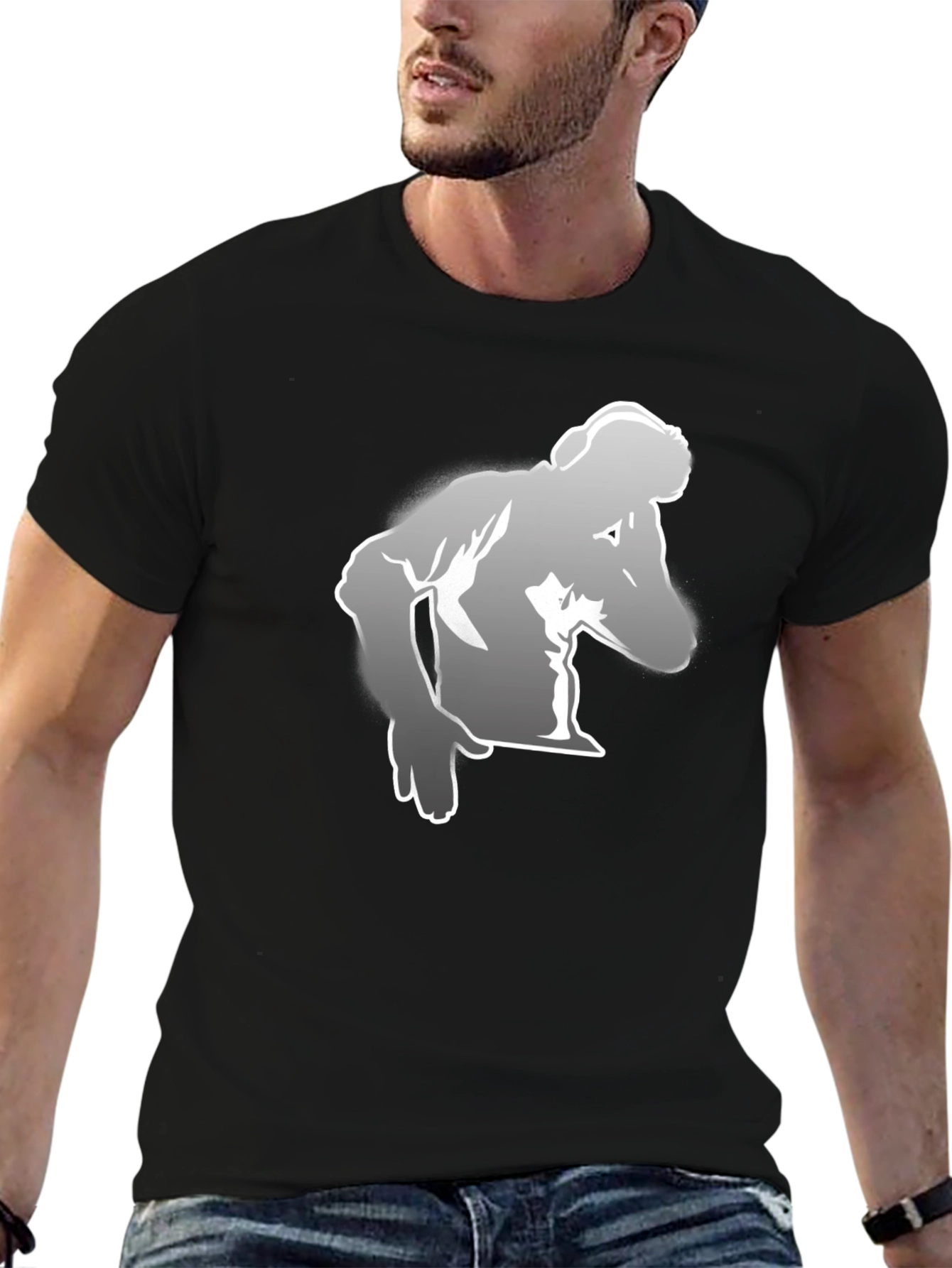 Black Stylish Black T-Shirt with Graphic Print view 6