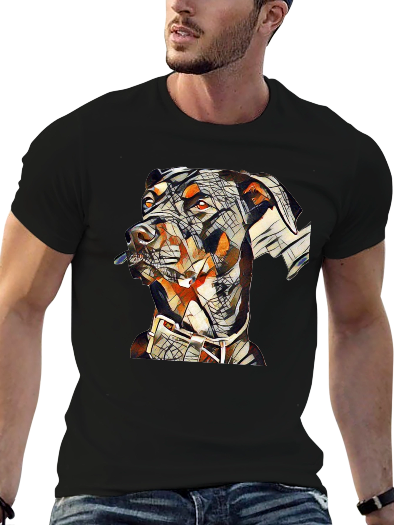 Black Abstract Doberman Dog Graphic T-Shirt view 6