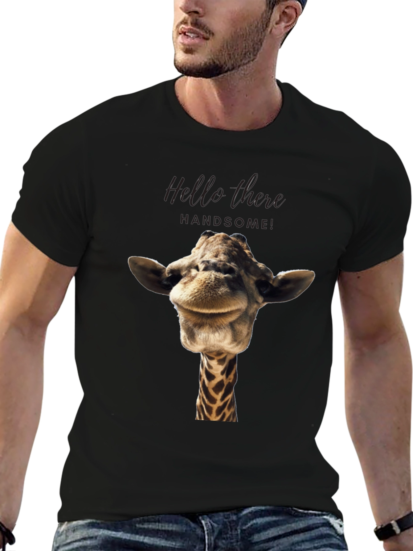 Black Giraffe Head Graphic Print Black T-Shirt view 6