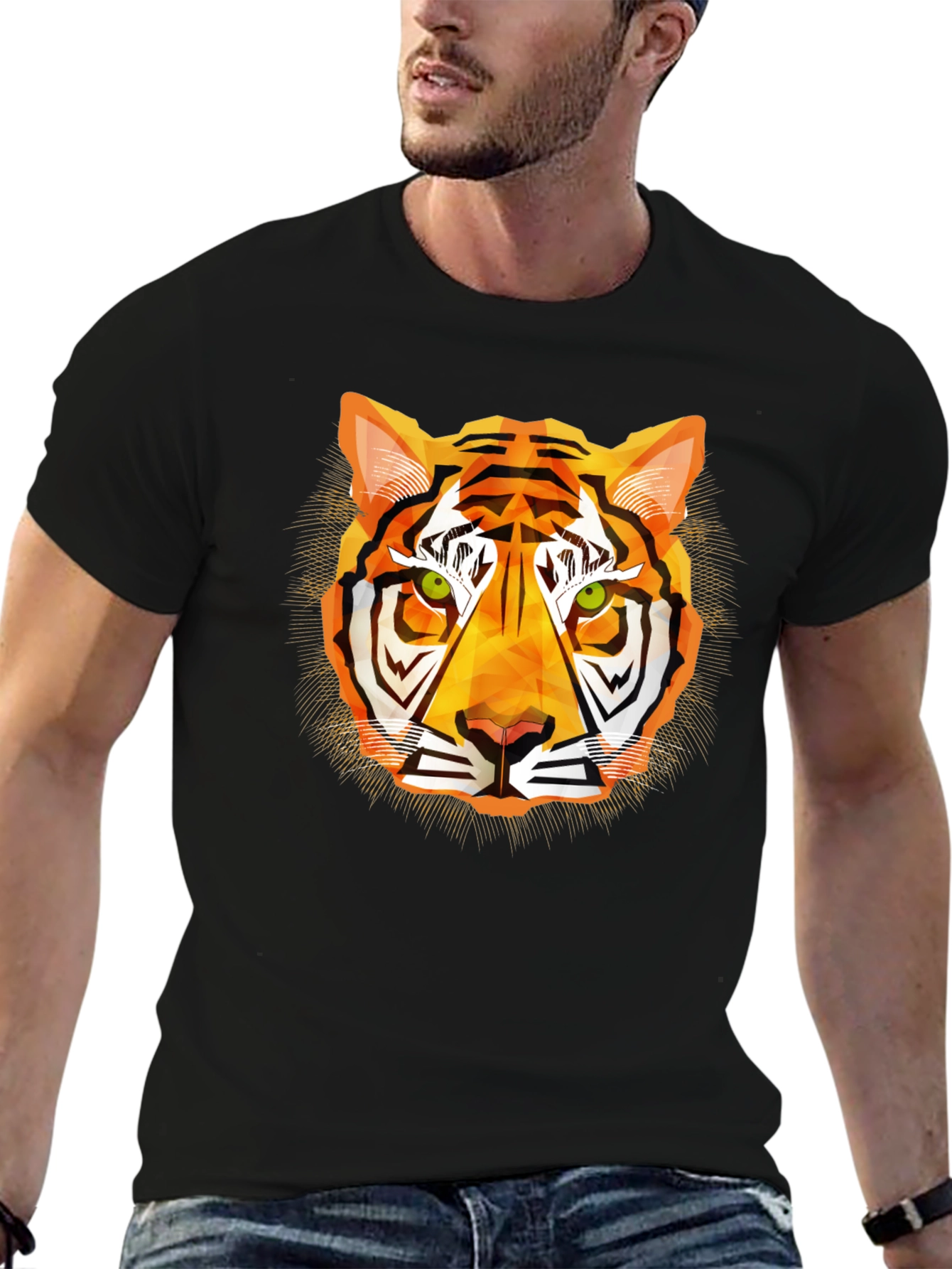 Black Geometric Tiger Graphic T-Shirt - Modern Style view 6