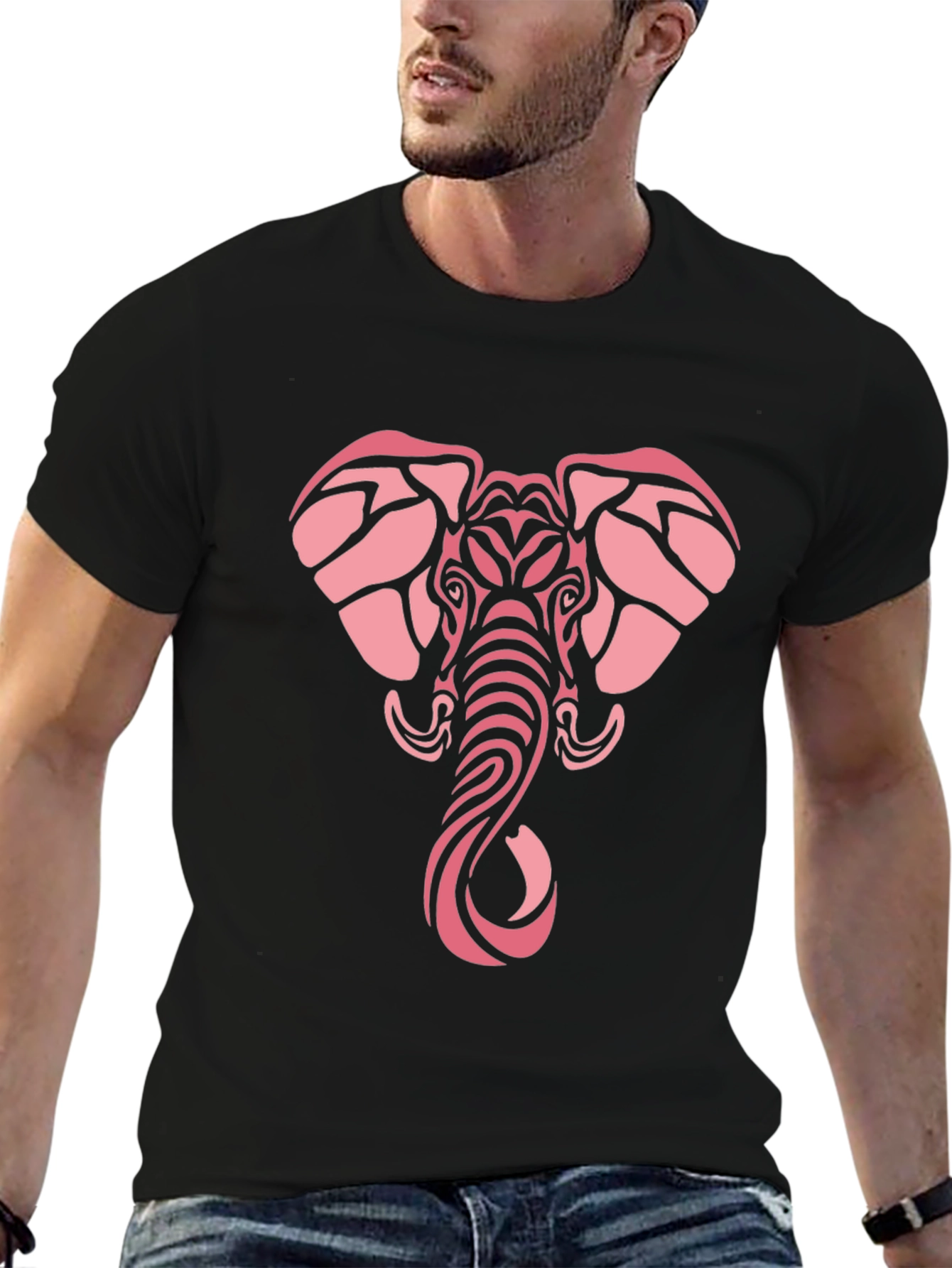 Black Tribal Elephant Graphic Tee - Black Cotton Comfort view 6