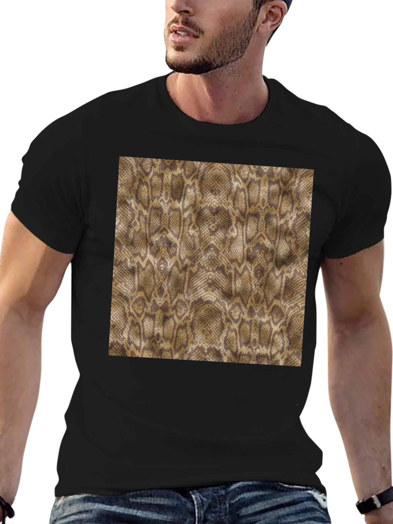 Black Snakeskin Print Black T-Shirt view 6