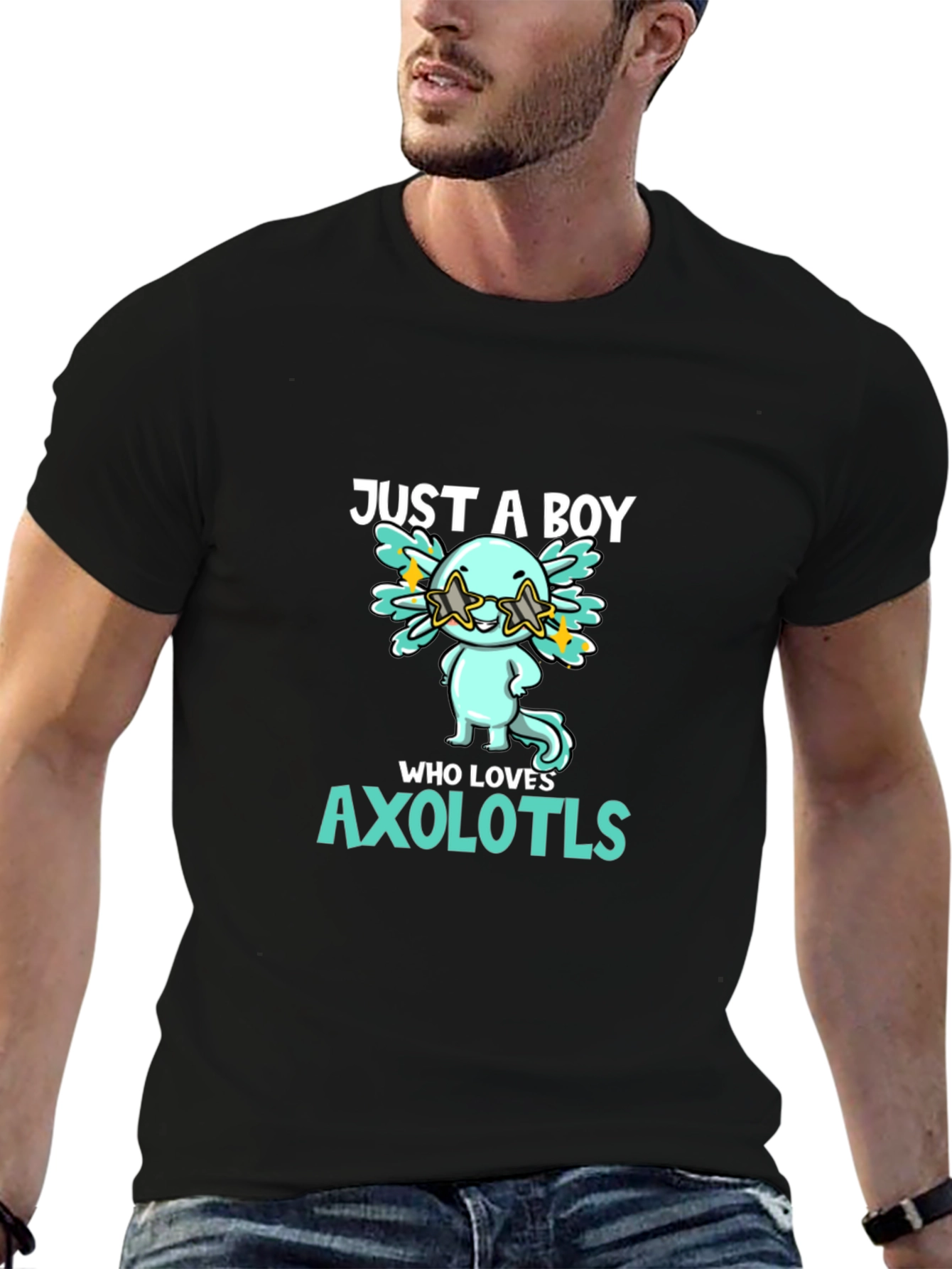 Black Just A Boy Who Loves Axolotls T-Shirt view 6