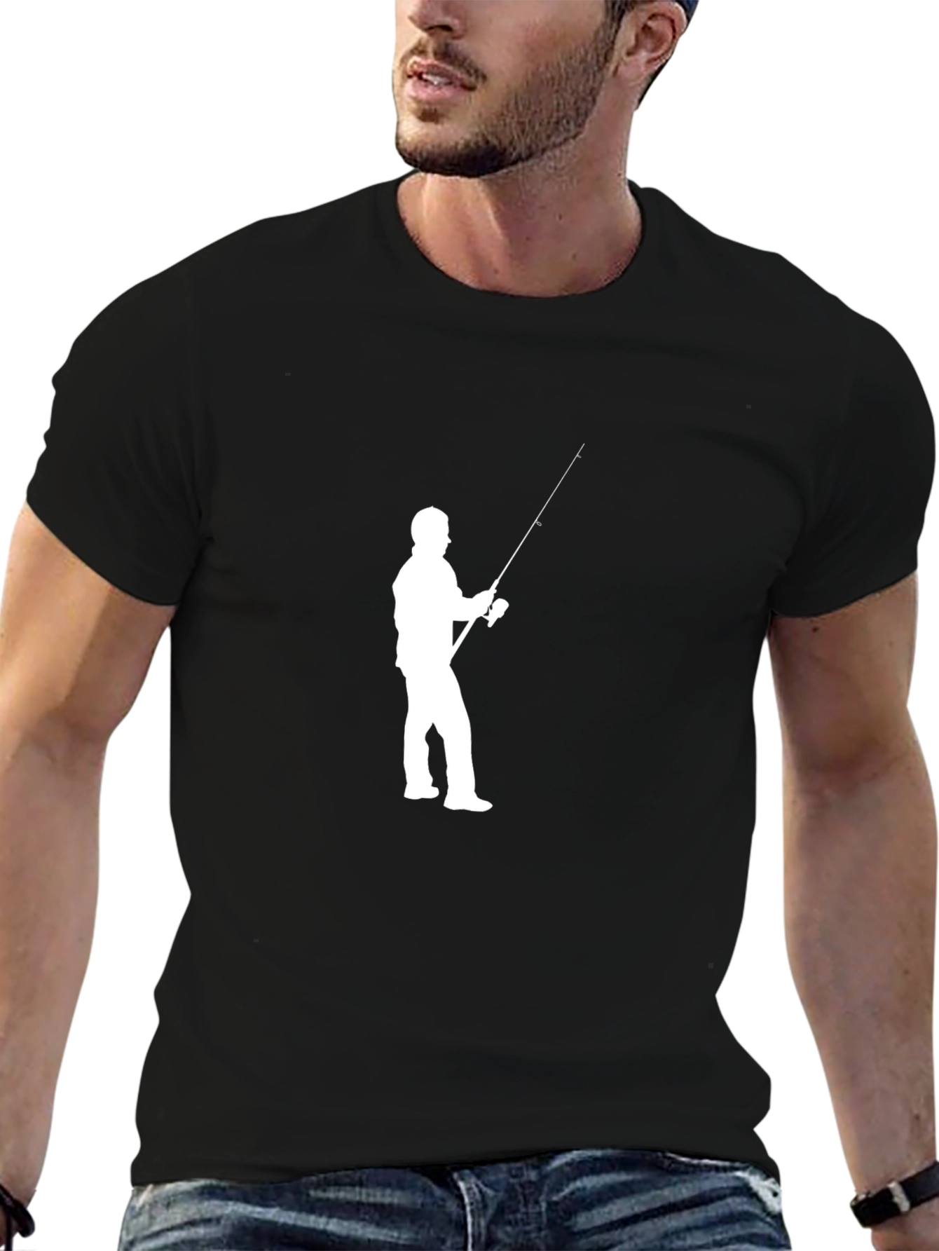 Black Fishing Silhouette Black T-Shirt view 6