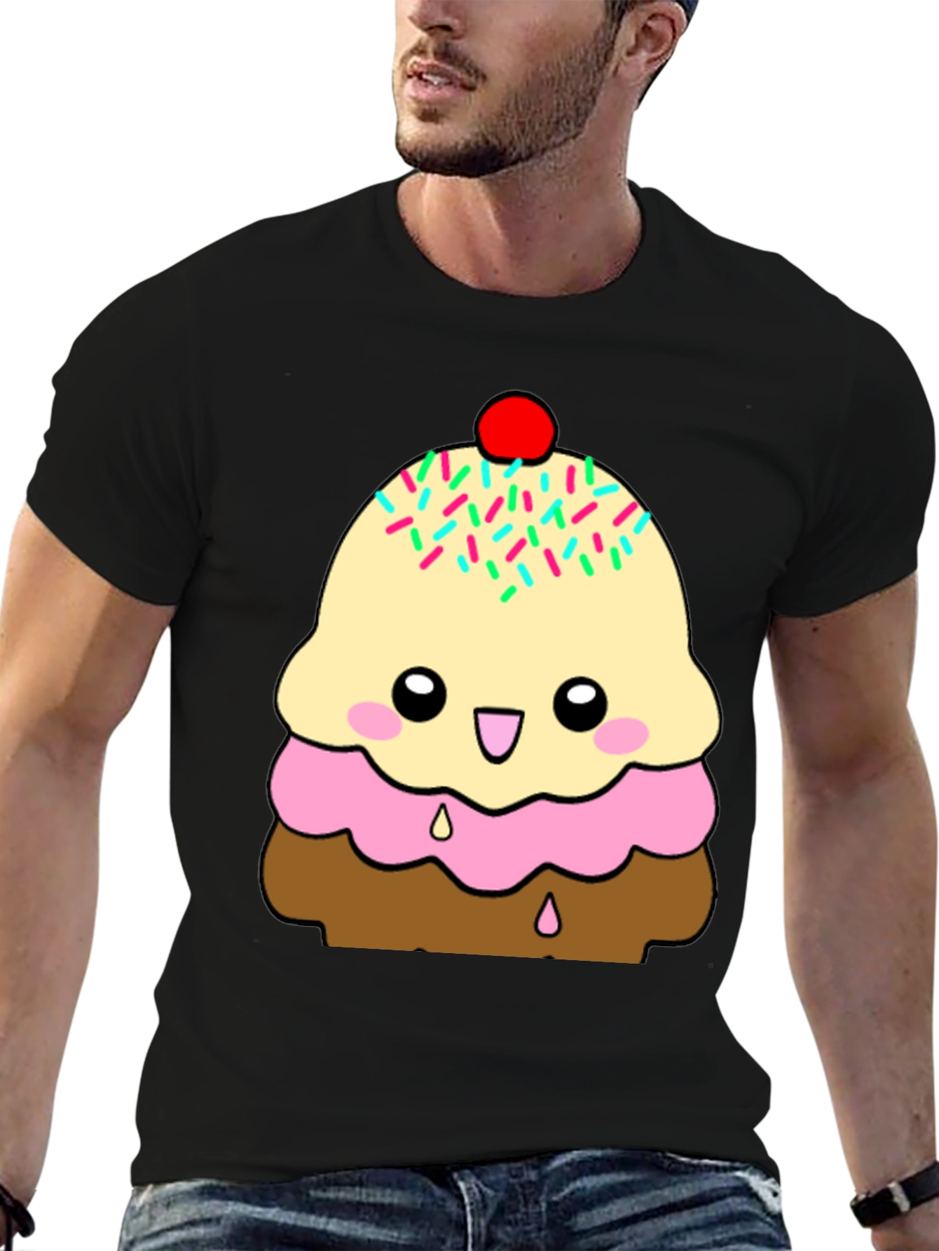 Black Cute Ice Cream Cone Graphic T-Shirt view 6