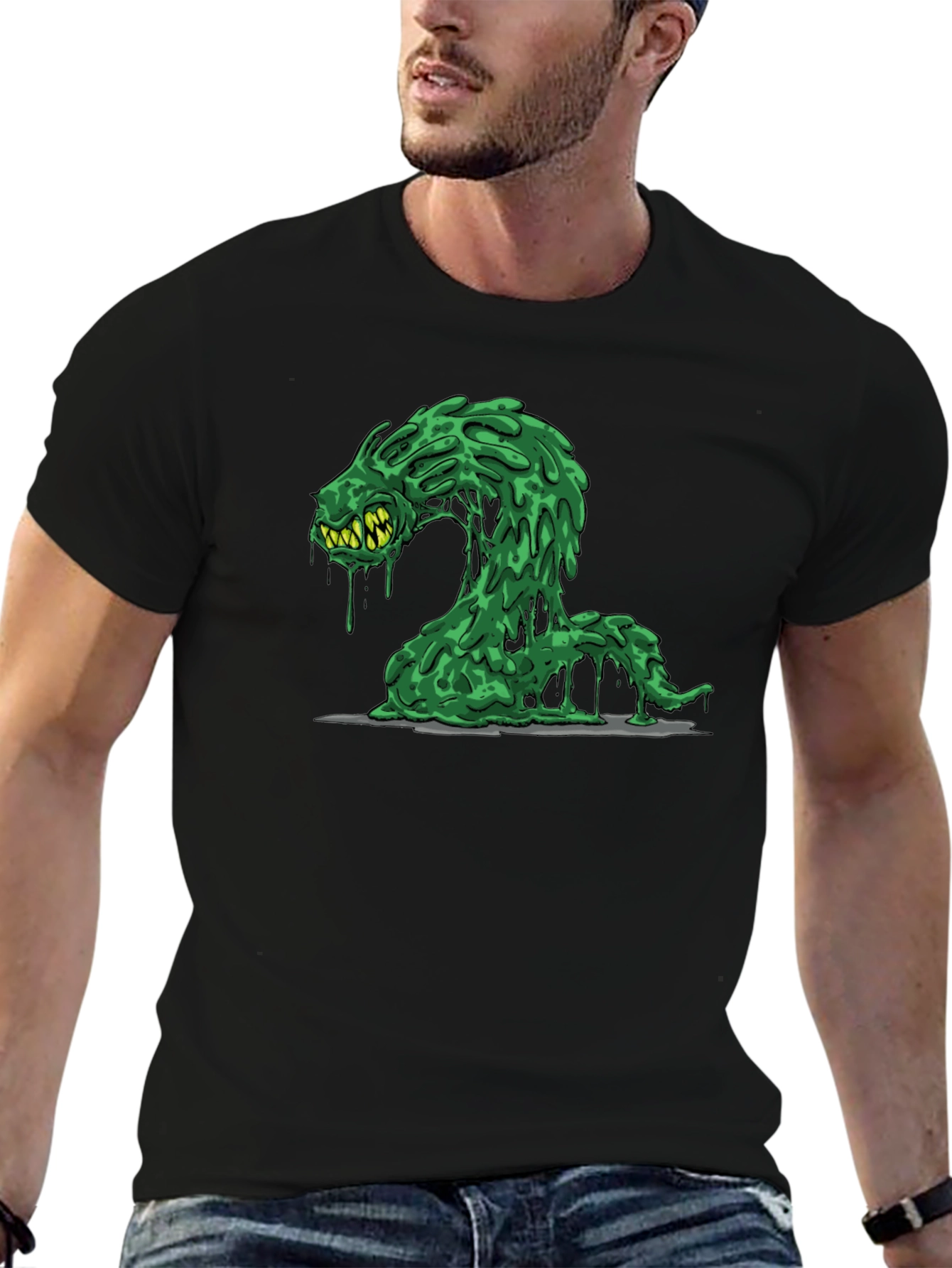 Black Slime Monster Graphic T-Shirt - Unique Creature Design view 6
