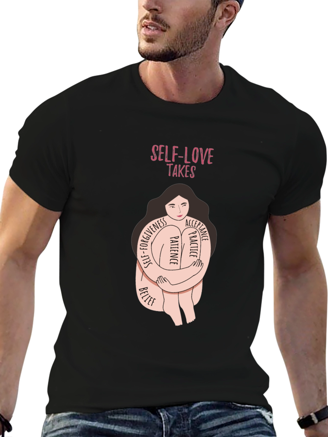 Black Self-Love Takes T-Shirt - Embrace Patience & Acceptance view 6