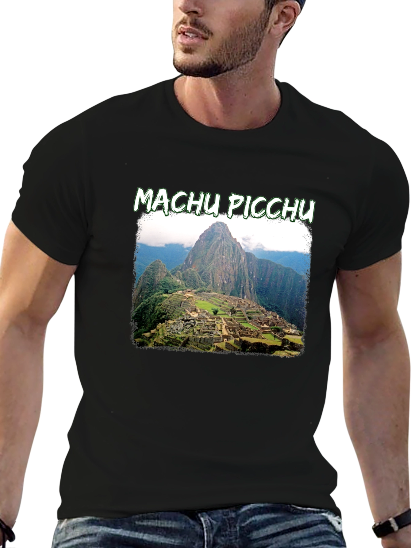 Black Machu Picchu Graphic Tee | Black Crew Neck T-Shirt view 6