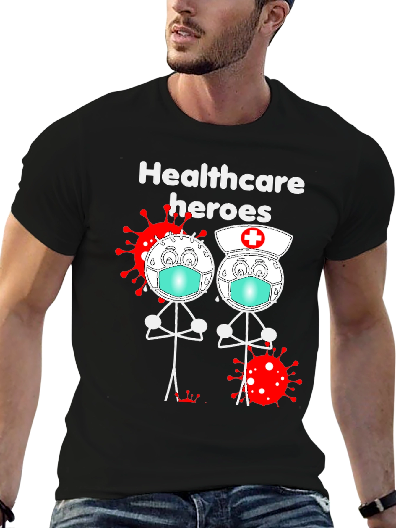 Black Healthcare Heroes Graphic T-Shirt view 6