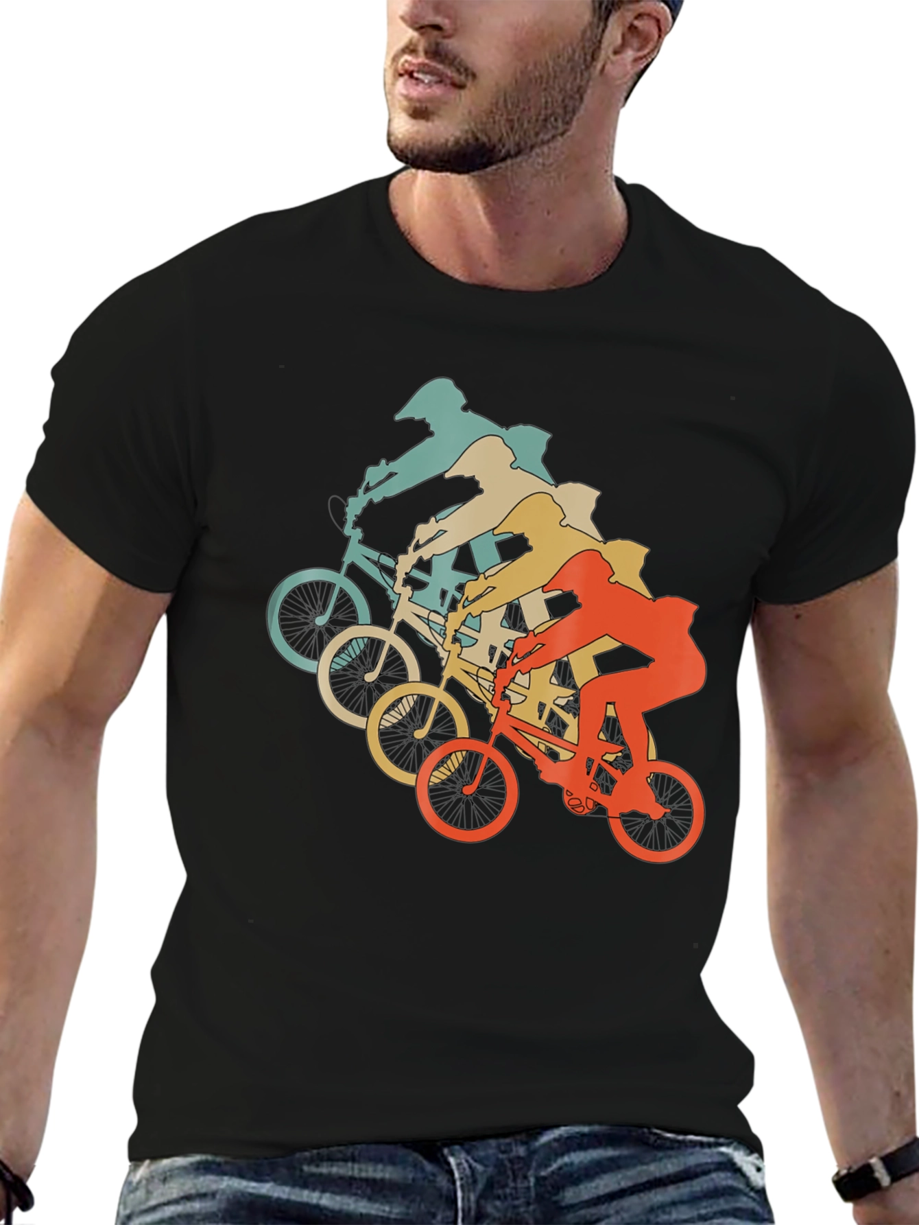 Black Vintage Mountain Biker Graphic T-Shirt - Retro Cycling Tee view 6