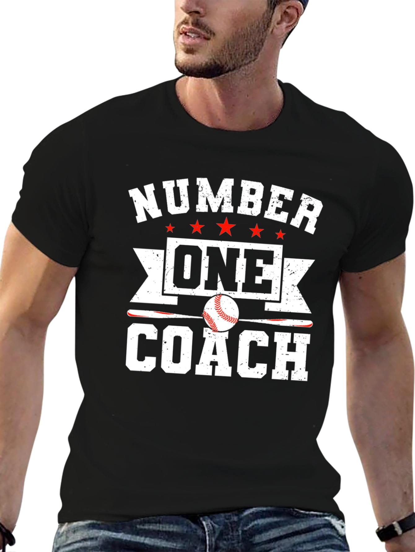 Black Number One Baseball Coach Graphic T-Shirt view 6