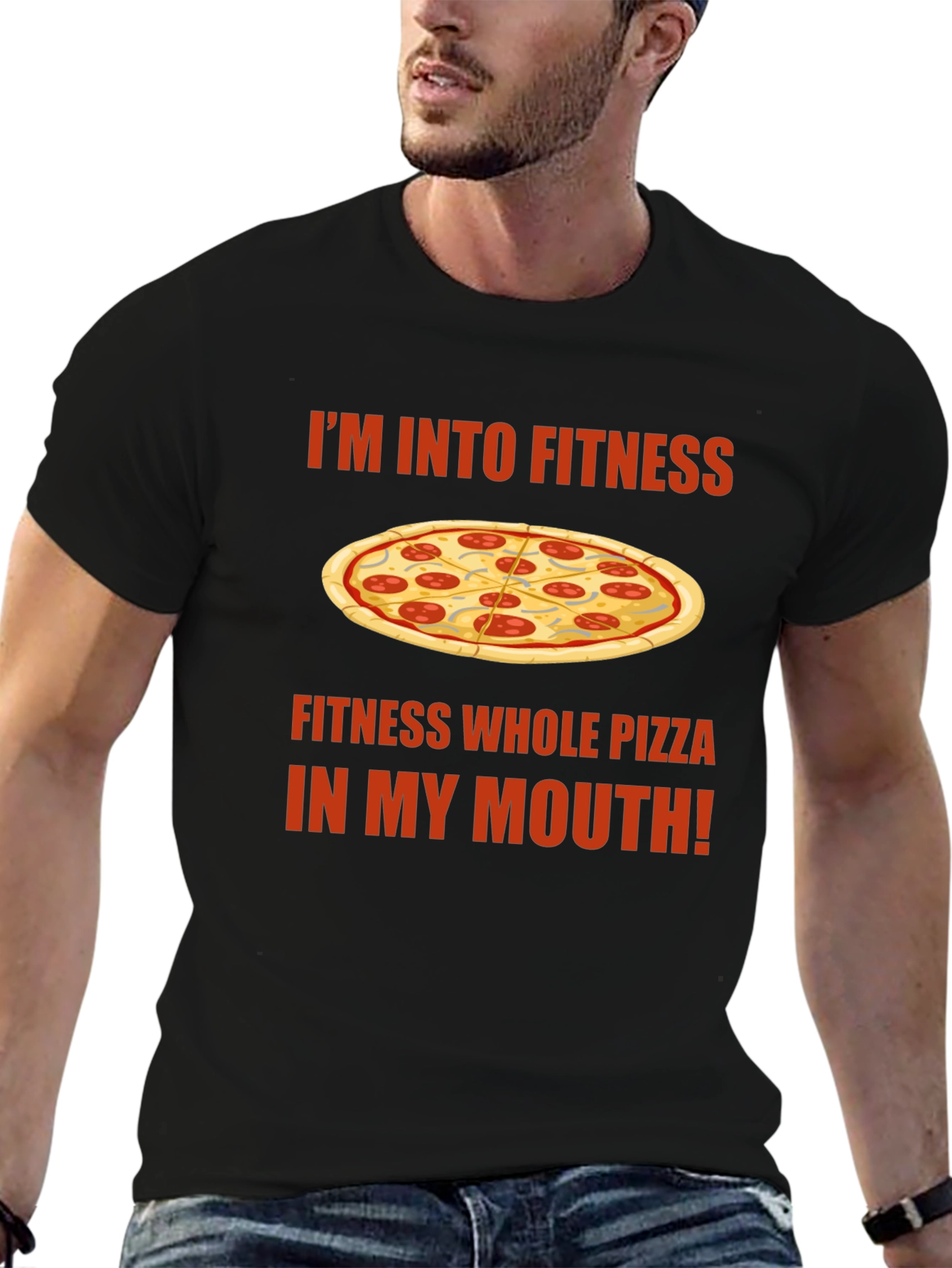 Black Funny Pizza Fitness Graphic T-Shirt view 6
