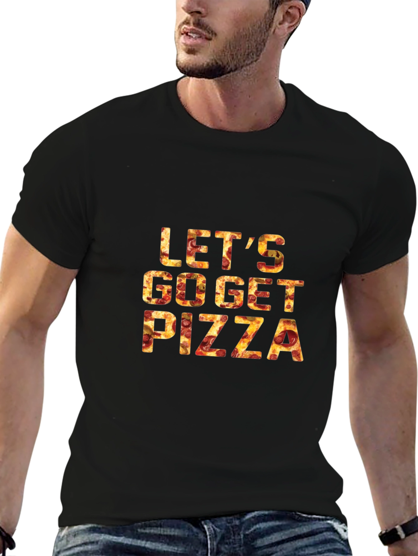 Black Let's Go Get Pizza Graphic Tee - Black Casual T-Shirt view 6