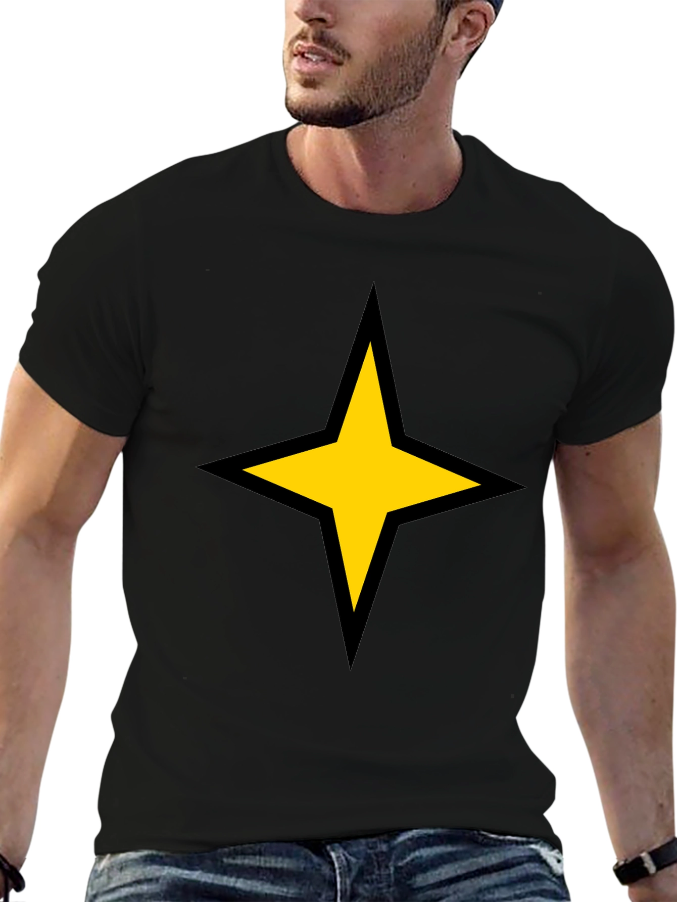 Black Bold Star Graphic Tee - Black Cotton Blend view 6
