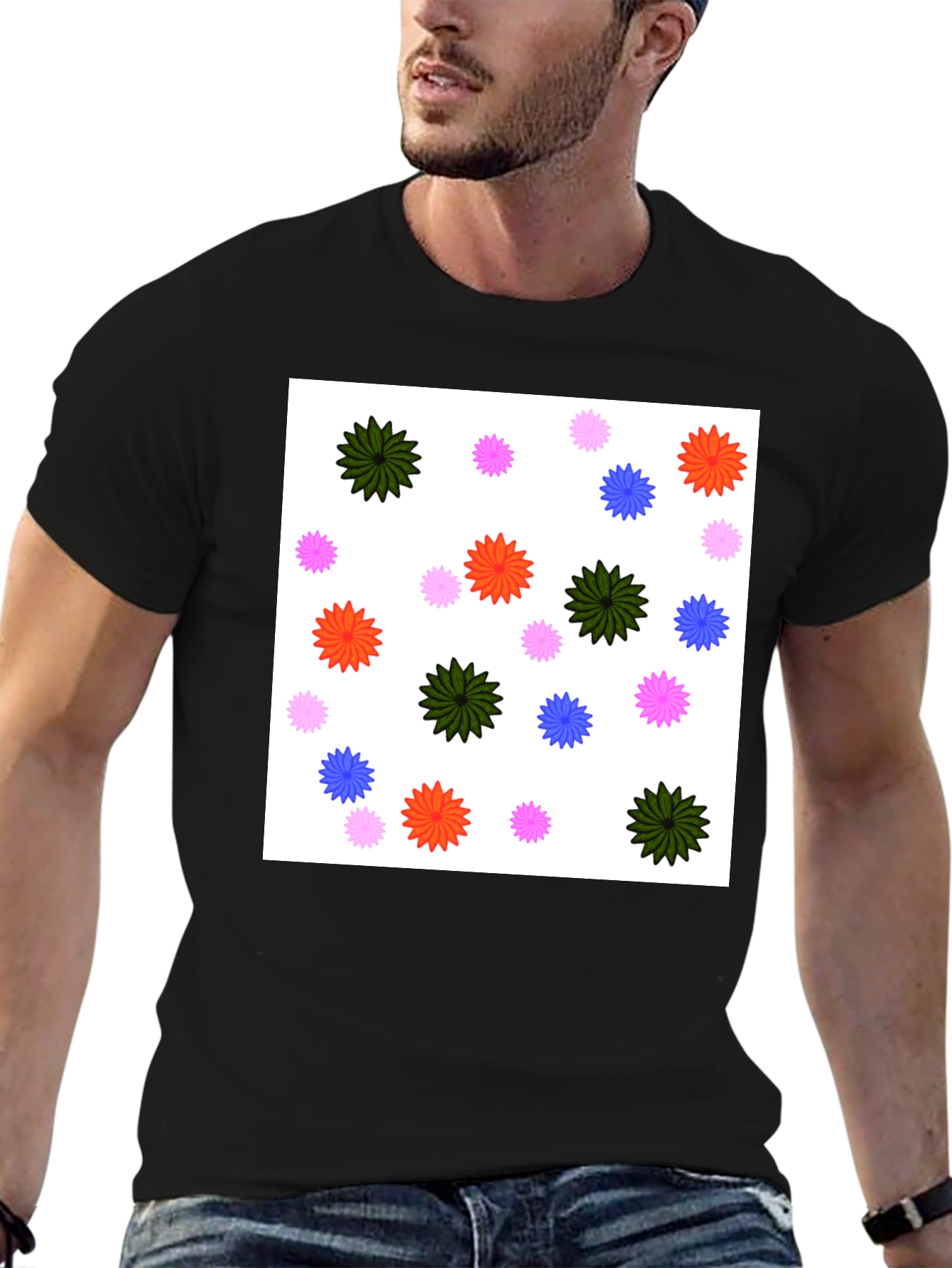 Black Floral Patterned Black T-Shirt view 6