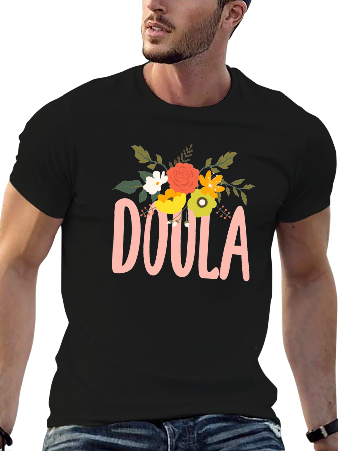 Black Floral Doula T-Shirt view 6