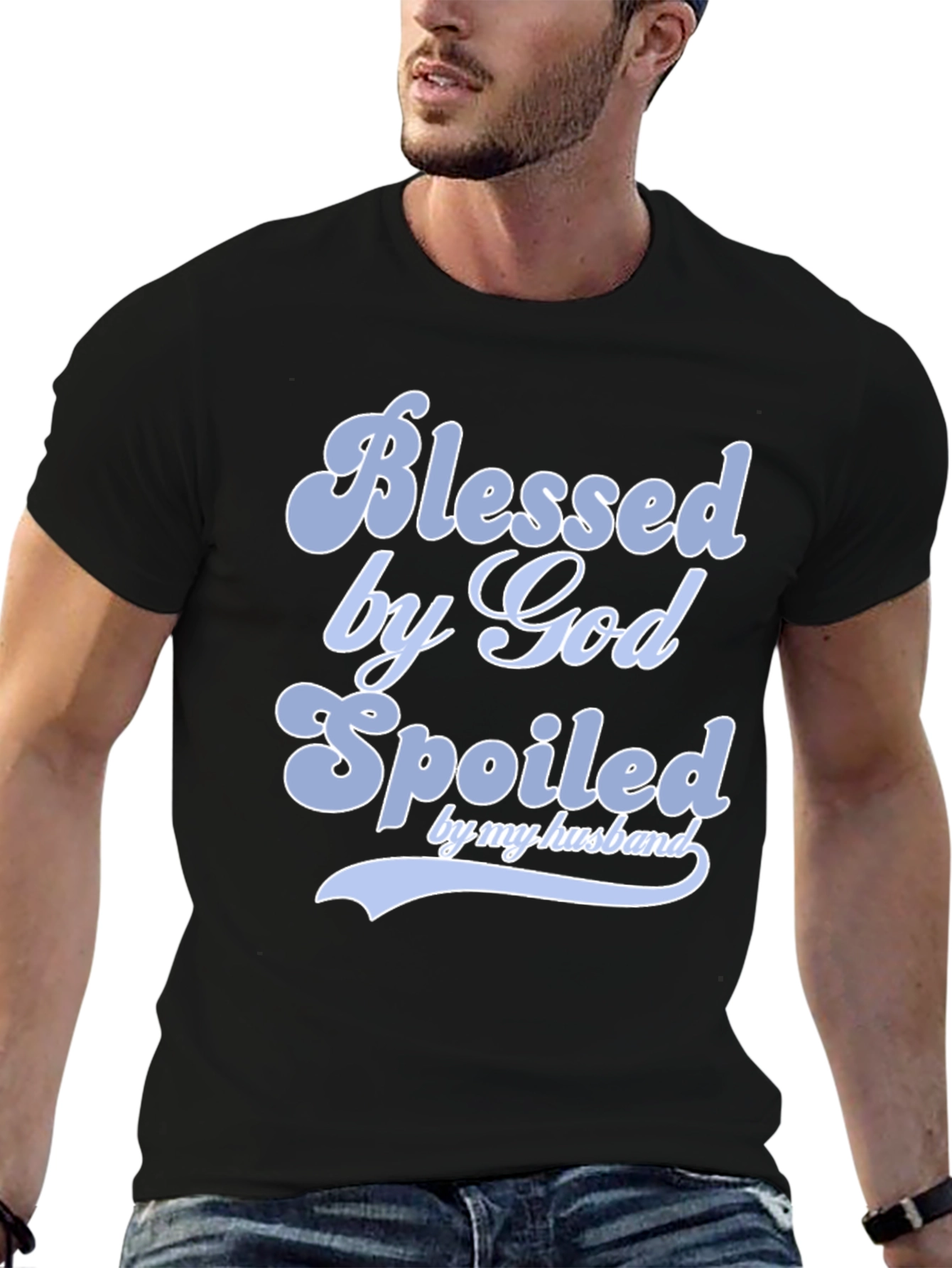 Black Blessed by God Spoiled by Husband T-Shirt view 6