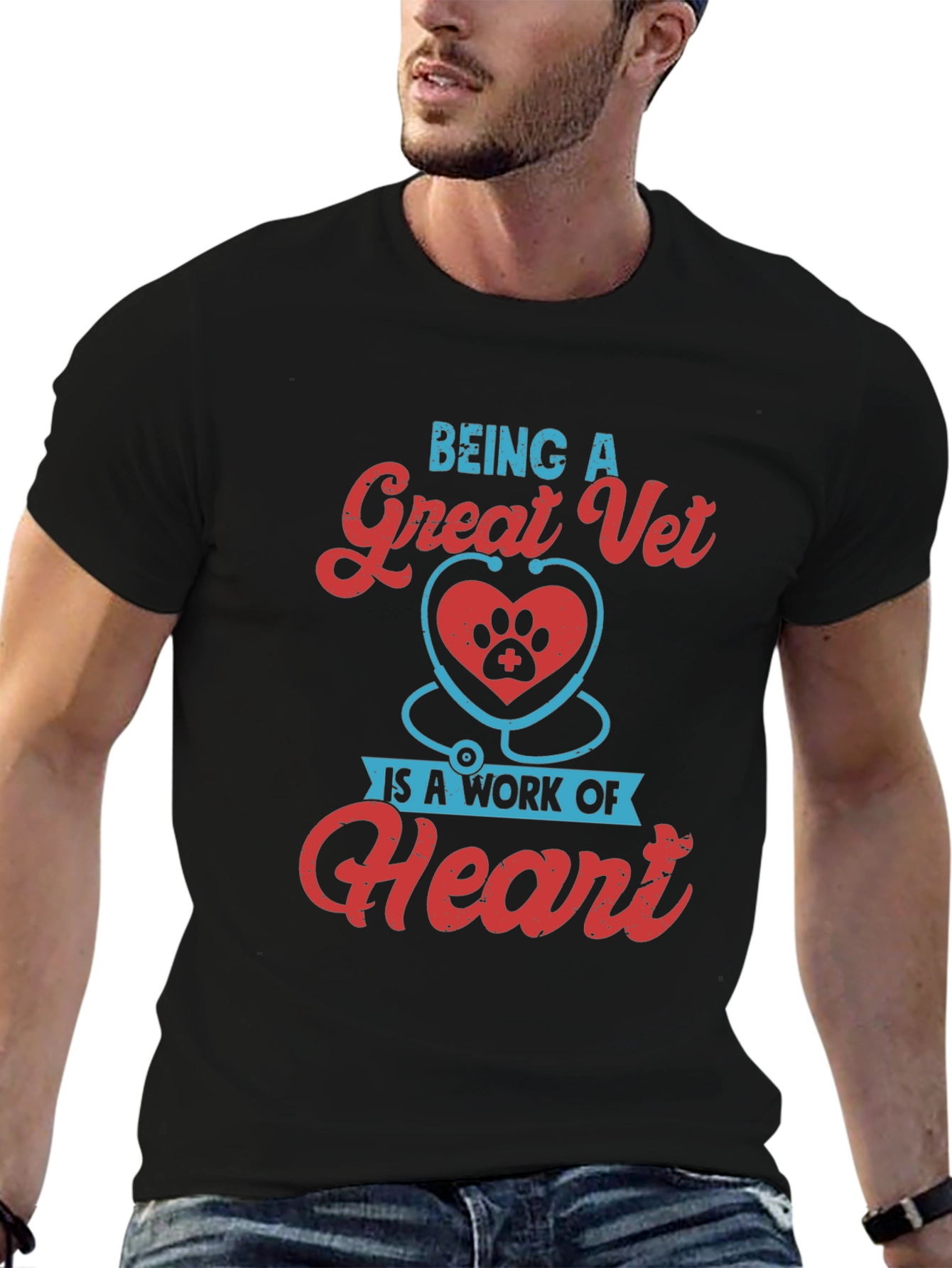 Black Great Vet Heart Paw T-Shirt - Veterinarian Gift view 6