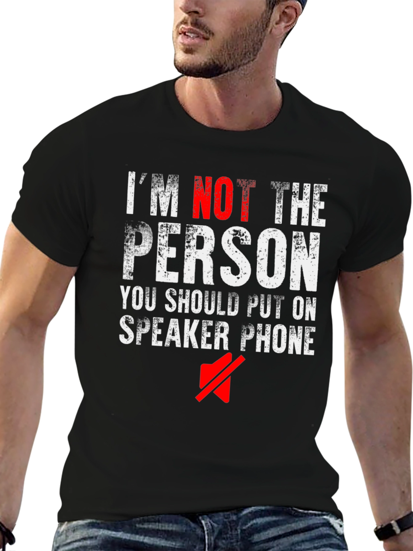 Black I'm Not The Person Speaker Phone Funny Black T-Shirt view 6
