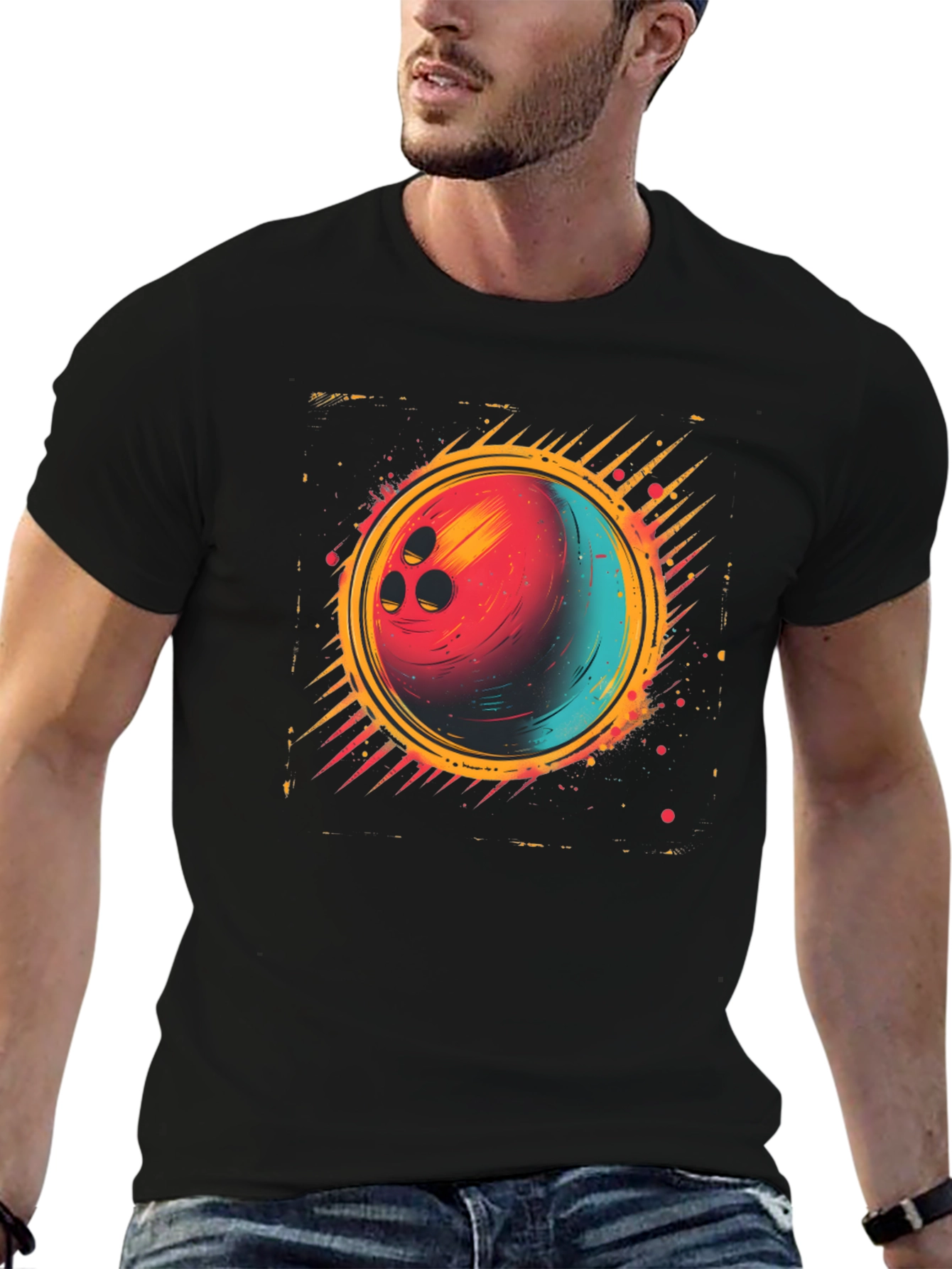 Black Retro Bowling Ball Graphic Tee view 6