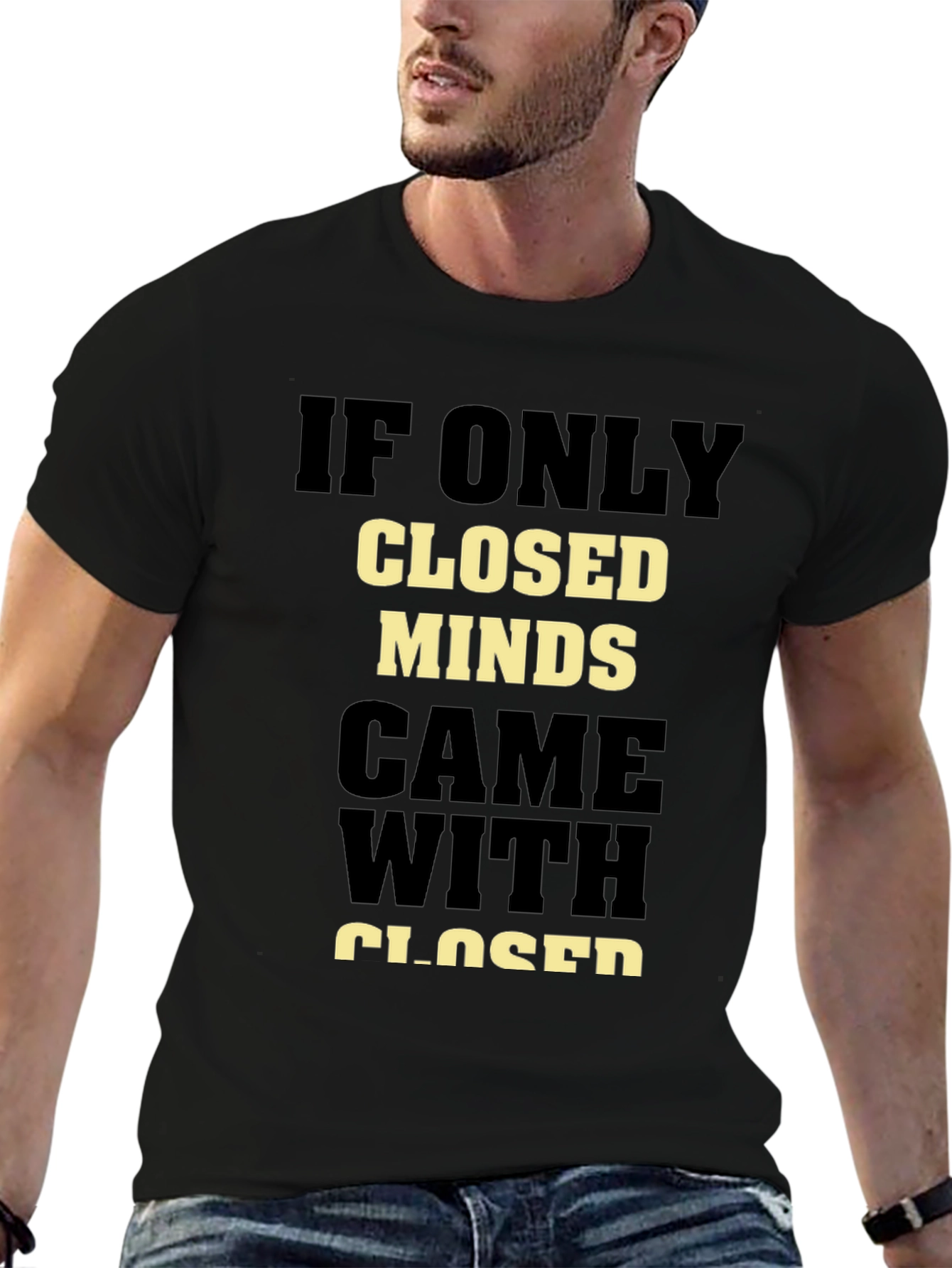 Black Closed Minds T-Shirt - Open-Minded Statement Tee view 6