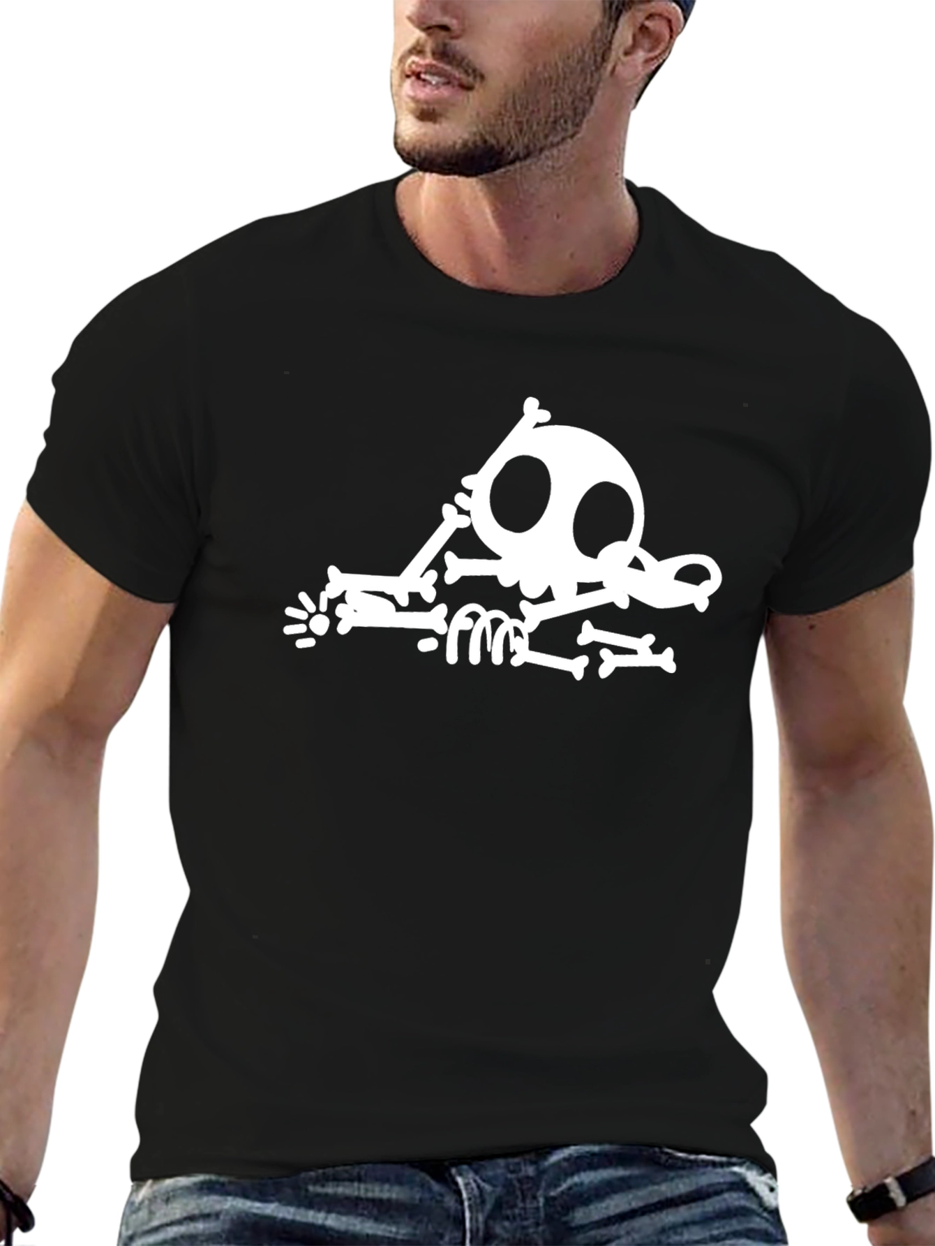 Black Funny Skeleton Black T-Shirt view 6