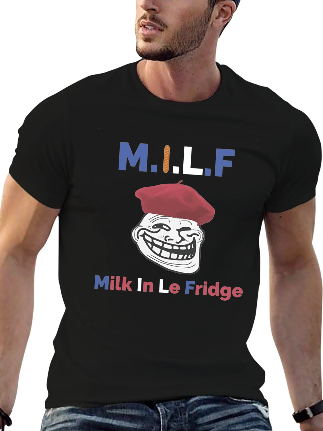 Black M.I.L.F. Funny Graphic T-Shirt - Milk In Le Fridge view 6