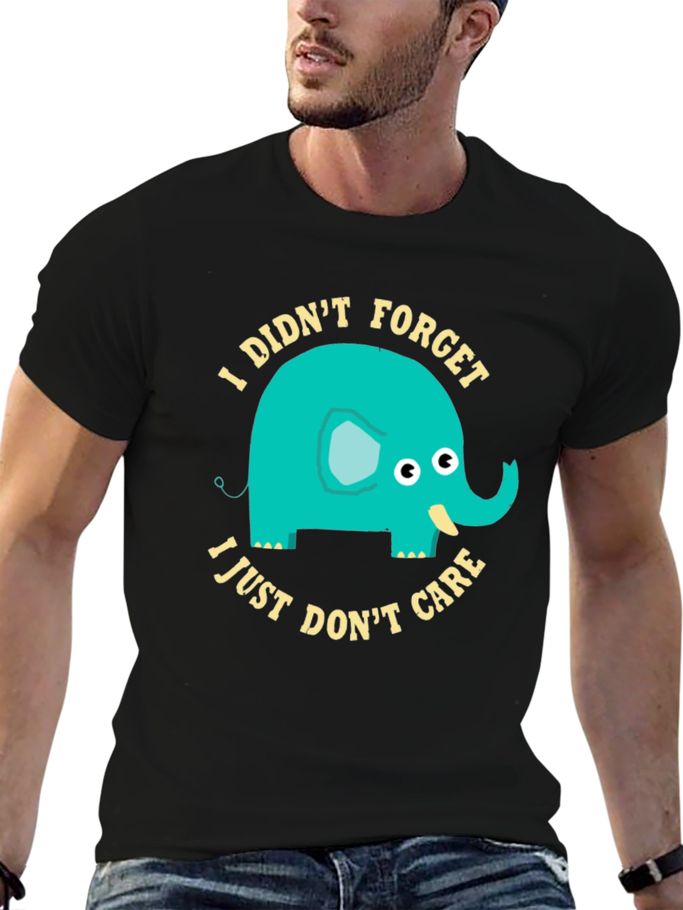 Black Funny Elephant Graphic T-Shirt - I Didn't Forget I Just Don't Care view 6
