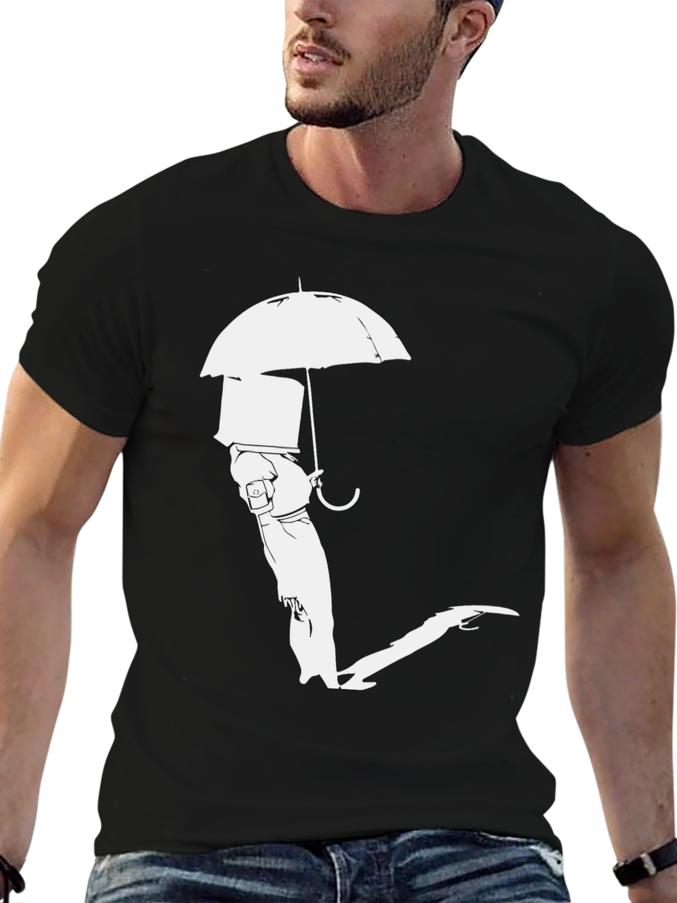 Black Umbrella Man Graphic Tee - Modern Streetwear view 6