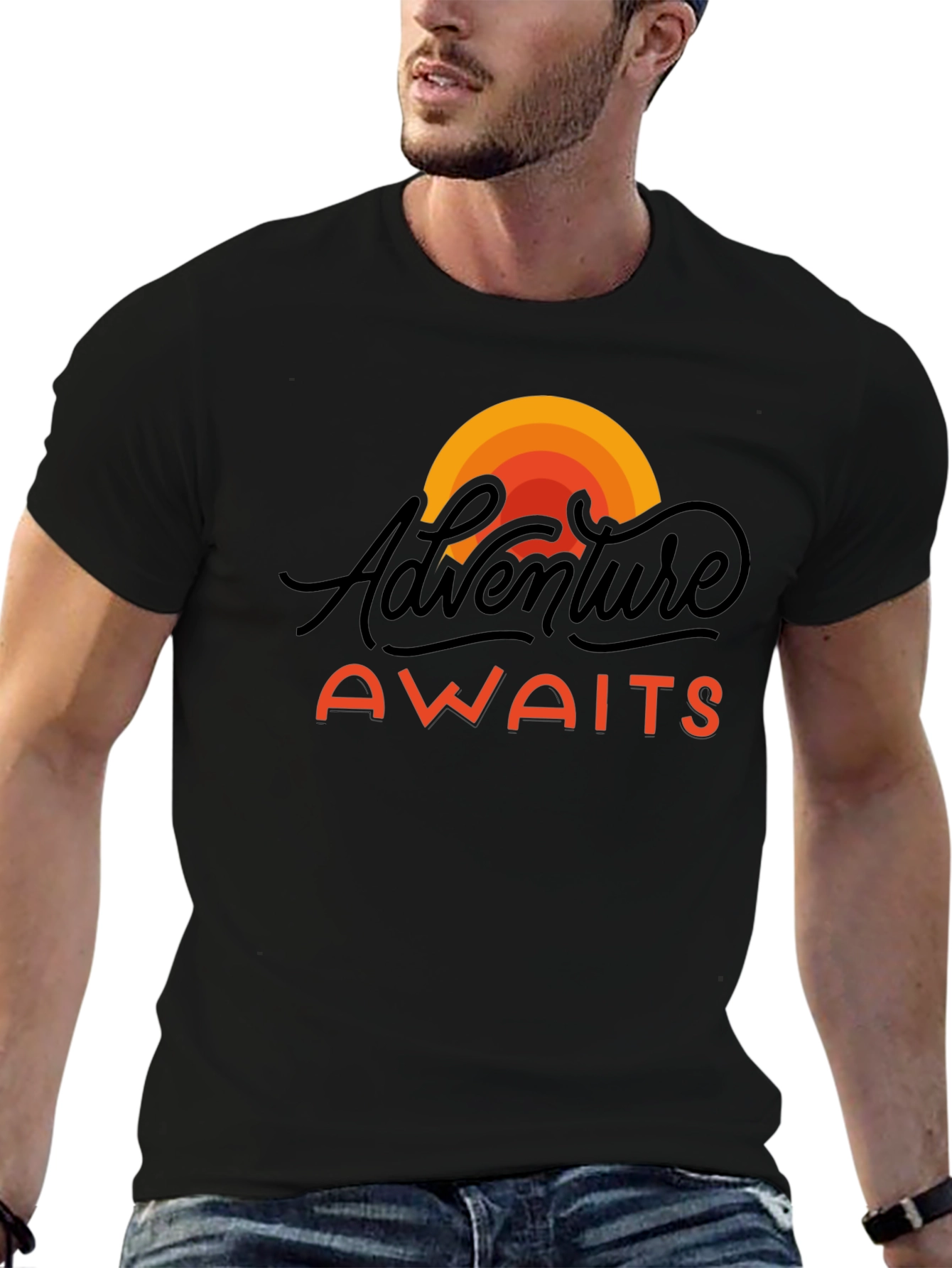 Black Adventure Awaits Graphic Tee - Black Unisex T-Shirt view 6