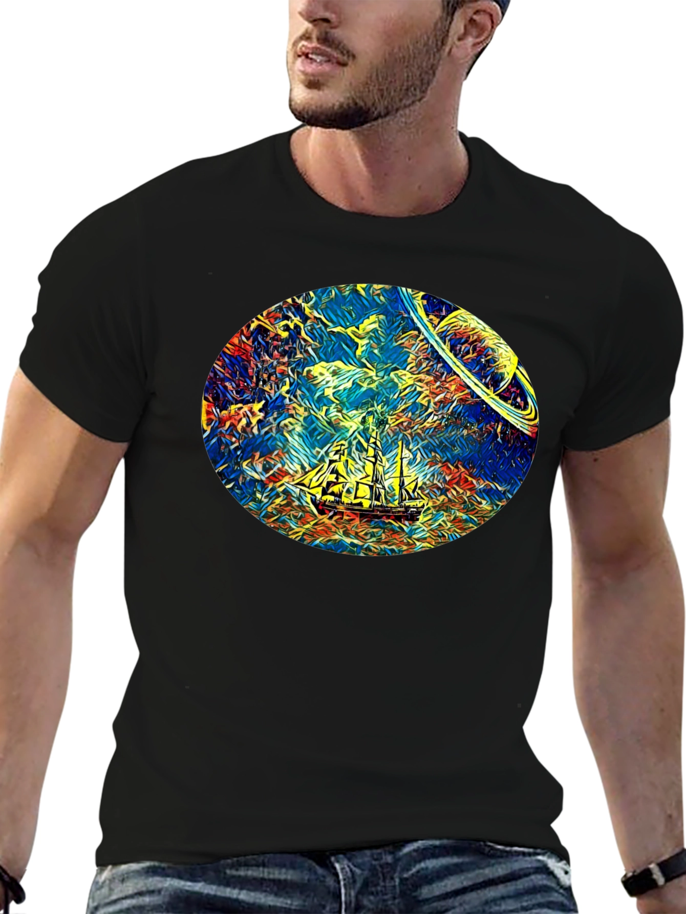 Black Space Sailing T-Shirt - Artistic Design view 6