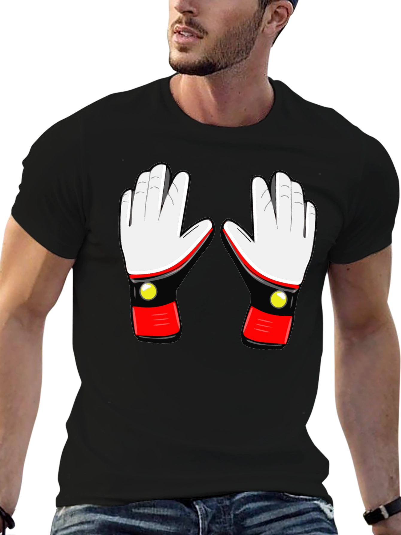 Black Retro Robot Glove Graphic T-Shirt view 6