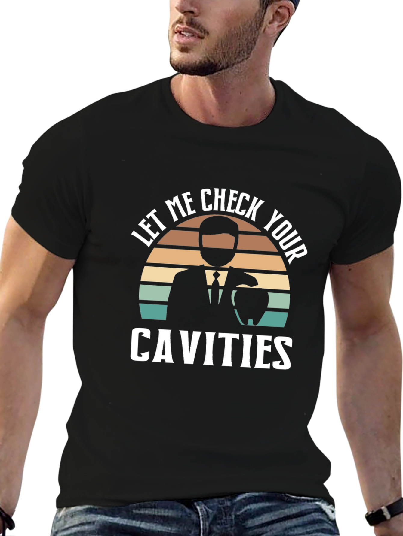 Black Dentist Check Cavities Retro Style T-Shirt view 6
