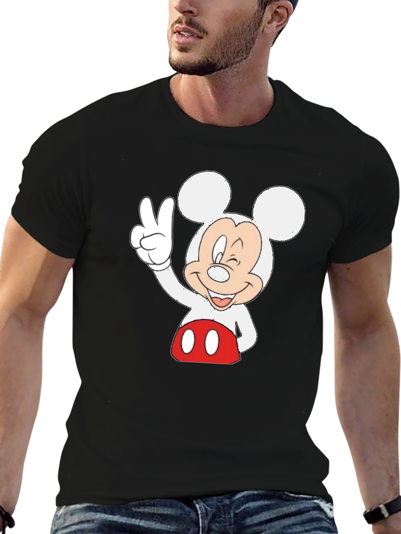 Black Mickey Mouse Peace Sign Black Graphic Tee view 6