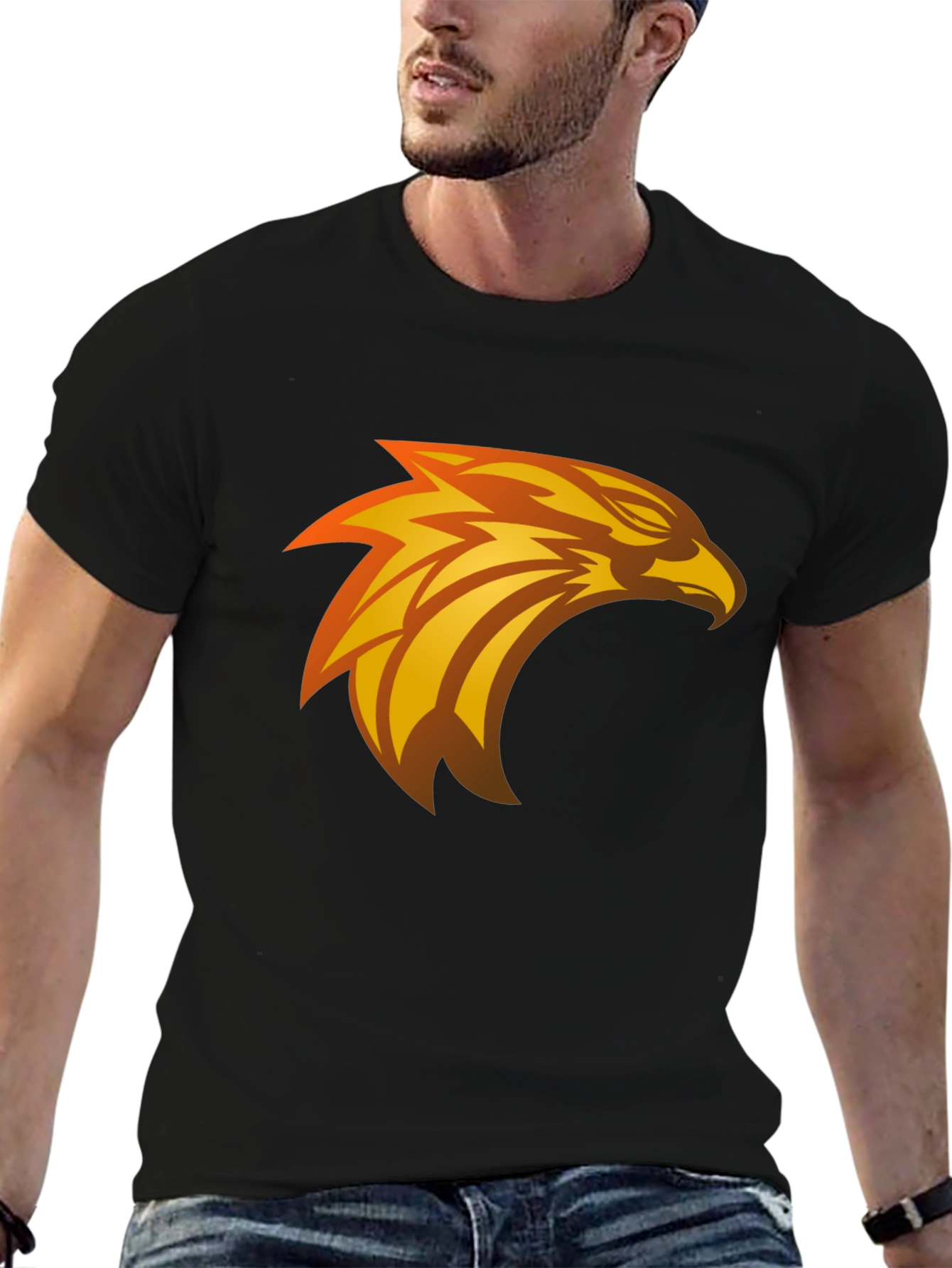 Black Black T-Shirt with Eagle Graphic Design view 6