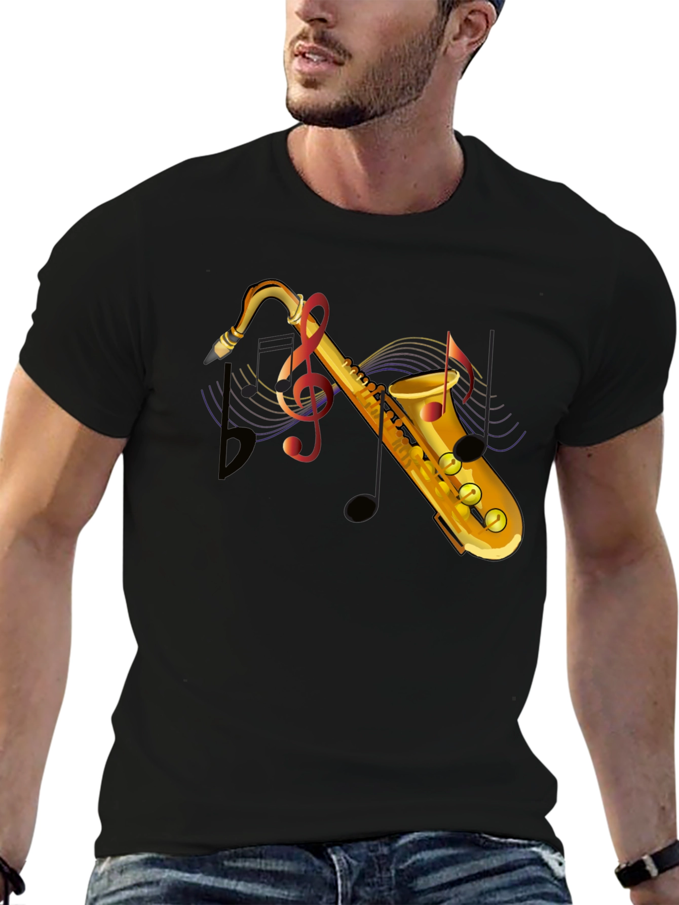 Black Saxophone Graphic T-Shirt - Music Lover Tee view 6