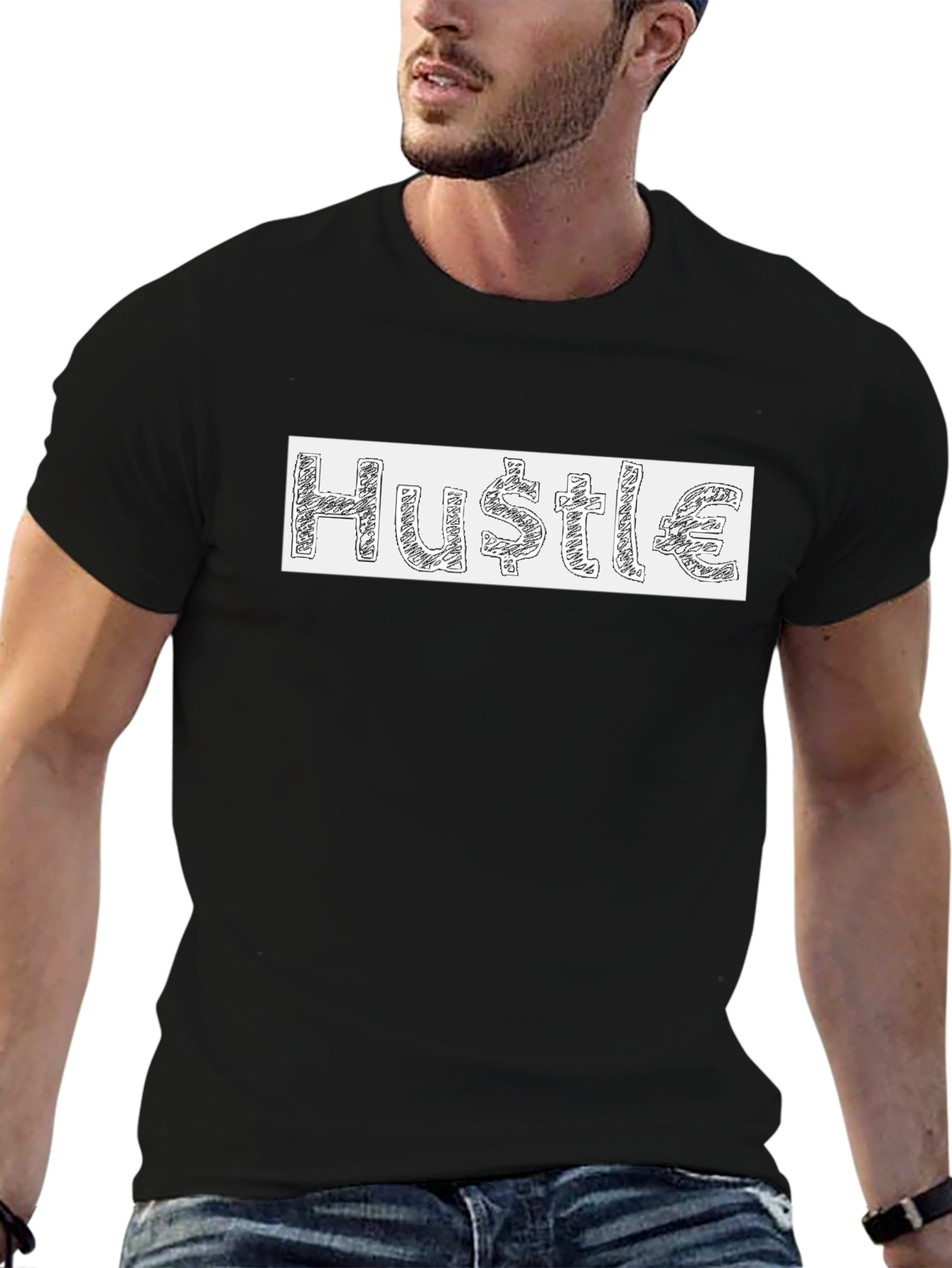 Black Hustle Graphic T-Shirt - Mens Crew Neck Tee view 6